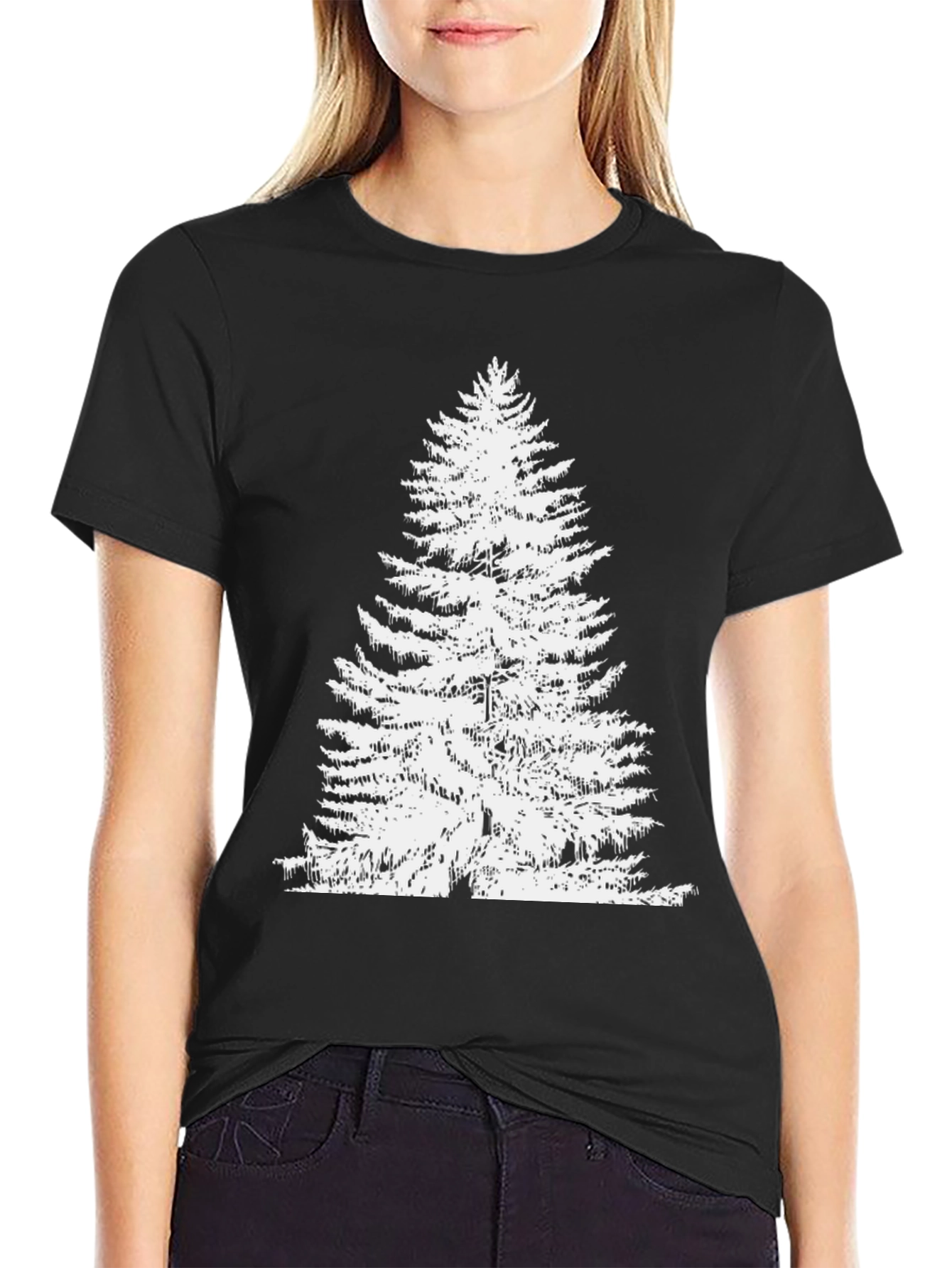 Evergreen Tree Graphic Tee - Black Cotton T-Shirt