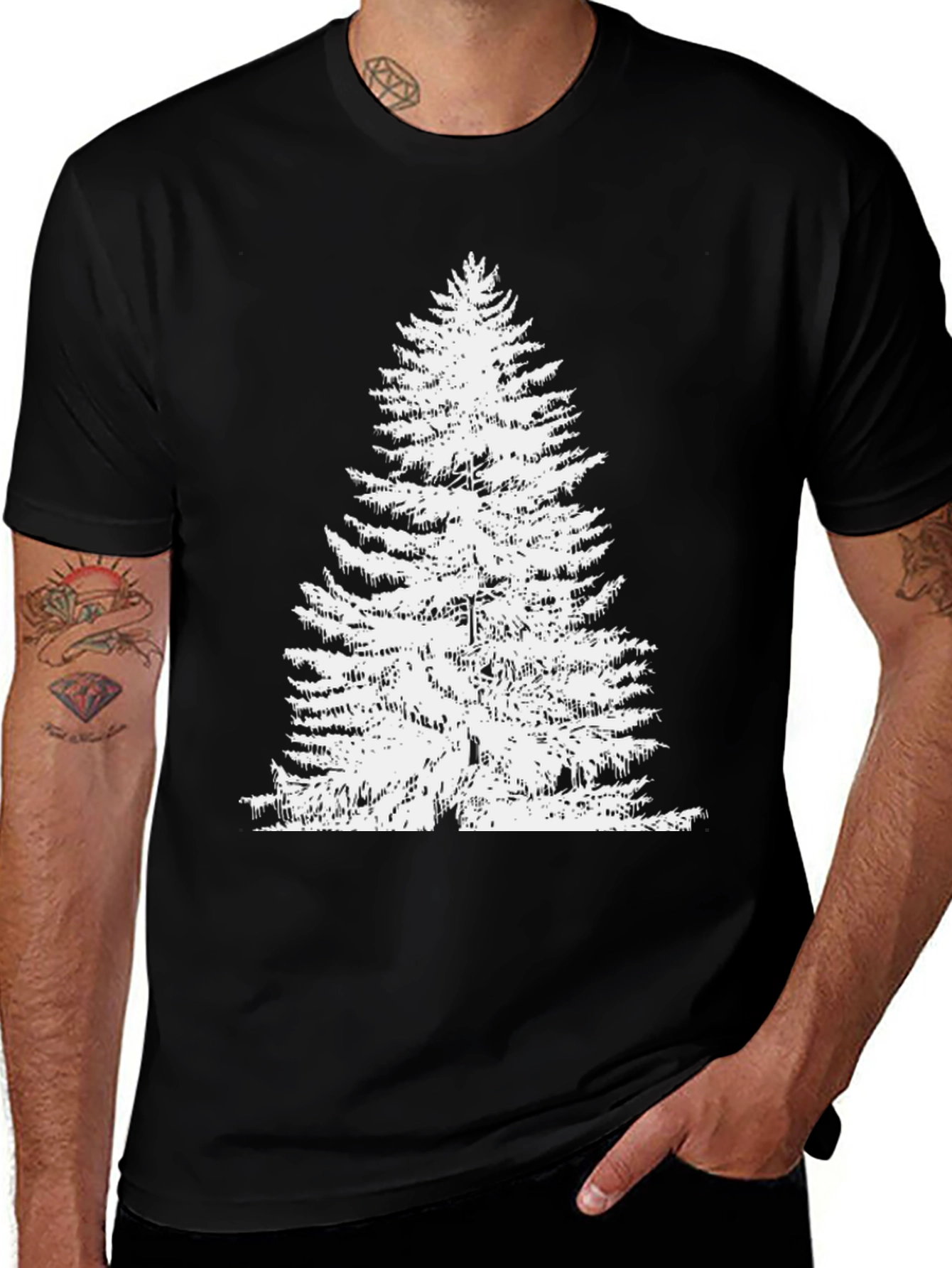 Evergreen Tree Graphic Tee - Black Cotton T-Shirt