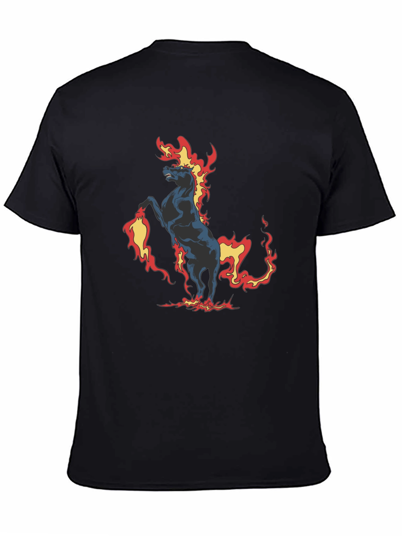 Fiery Horse Graphic Print Black T-Shirt