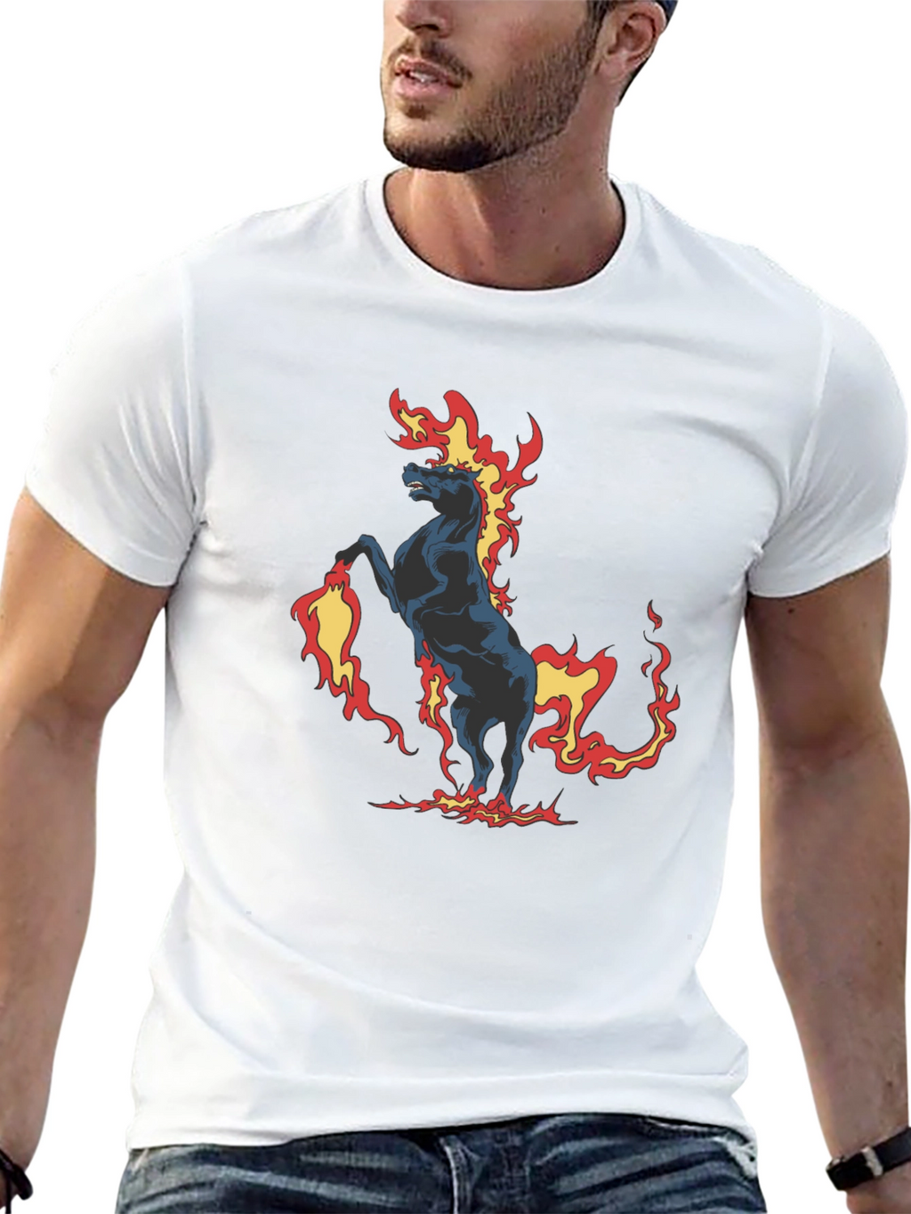 Fiery Horse Graphic Print Black T-Shirt