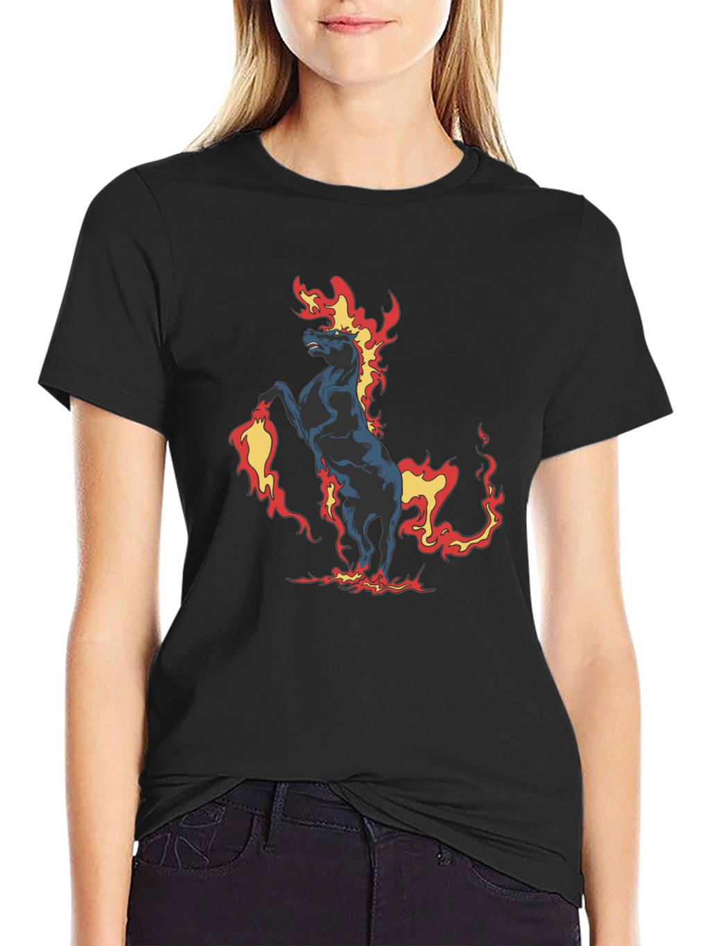 Fiery Horse Graphic Print Black T-Shirt