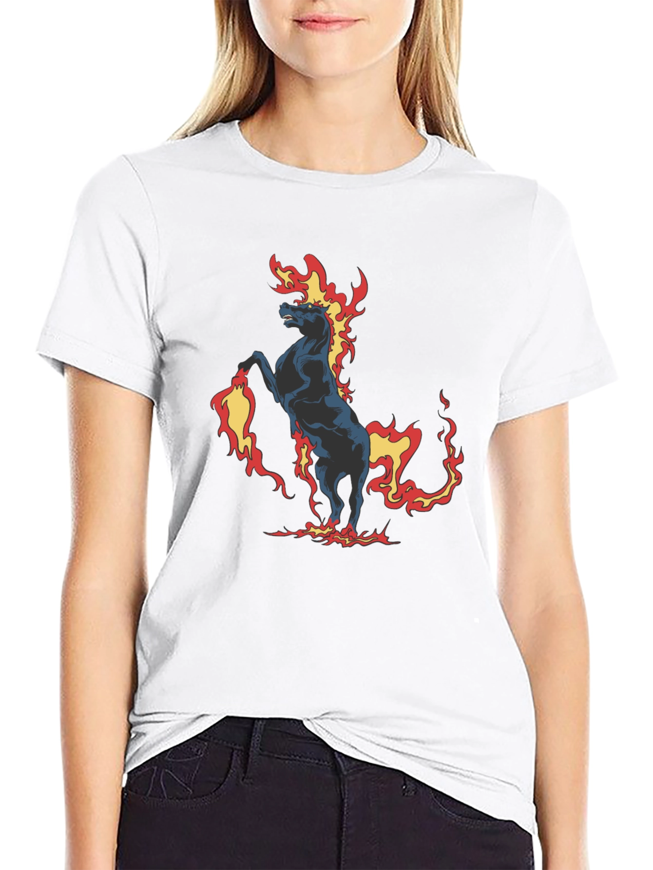 Fiery Horse Graphic Print Black T-Shirt