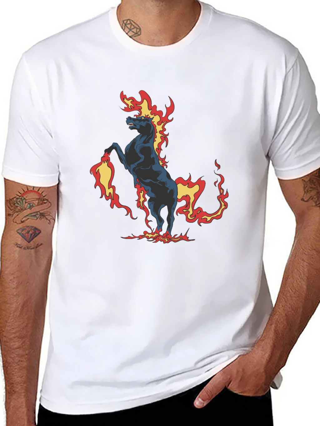 Fiery Horse Graphic Print Black T-Shirt