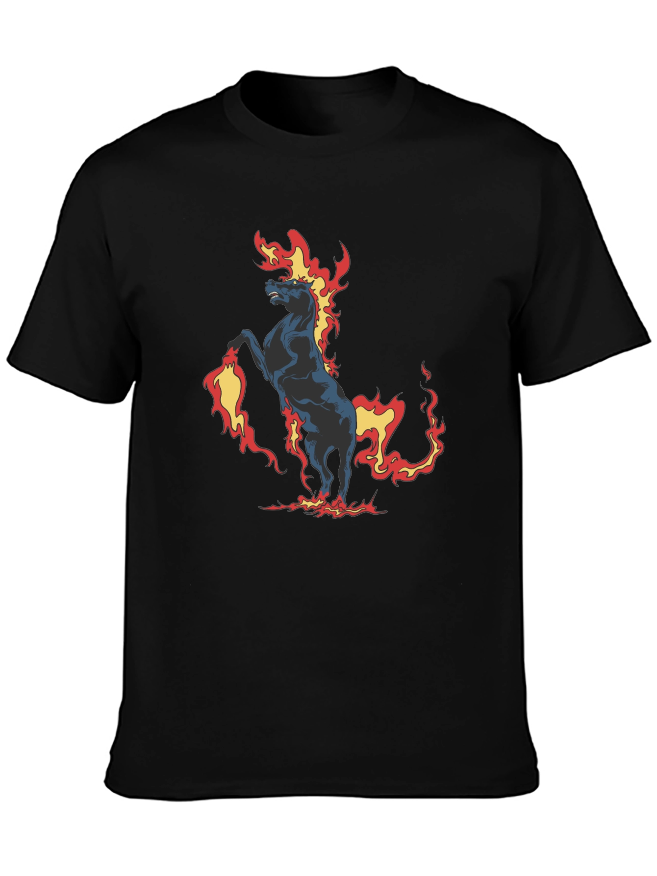 Fiery Horse Graphic Print Black T-Shirt