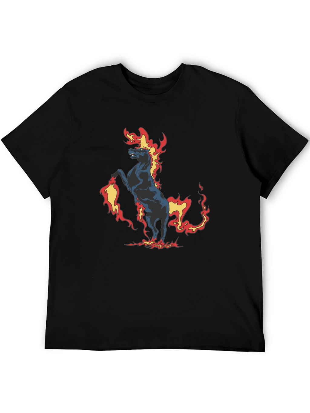 Fiery Horse Graphic Print Black T-Shirt