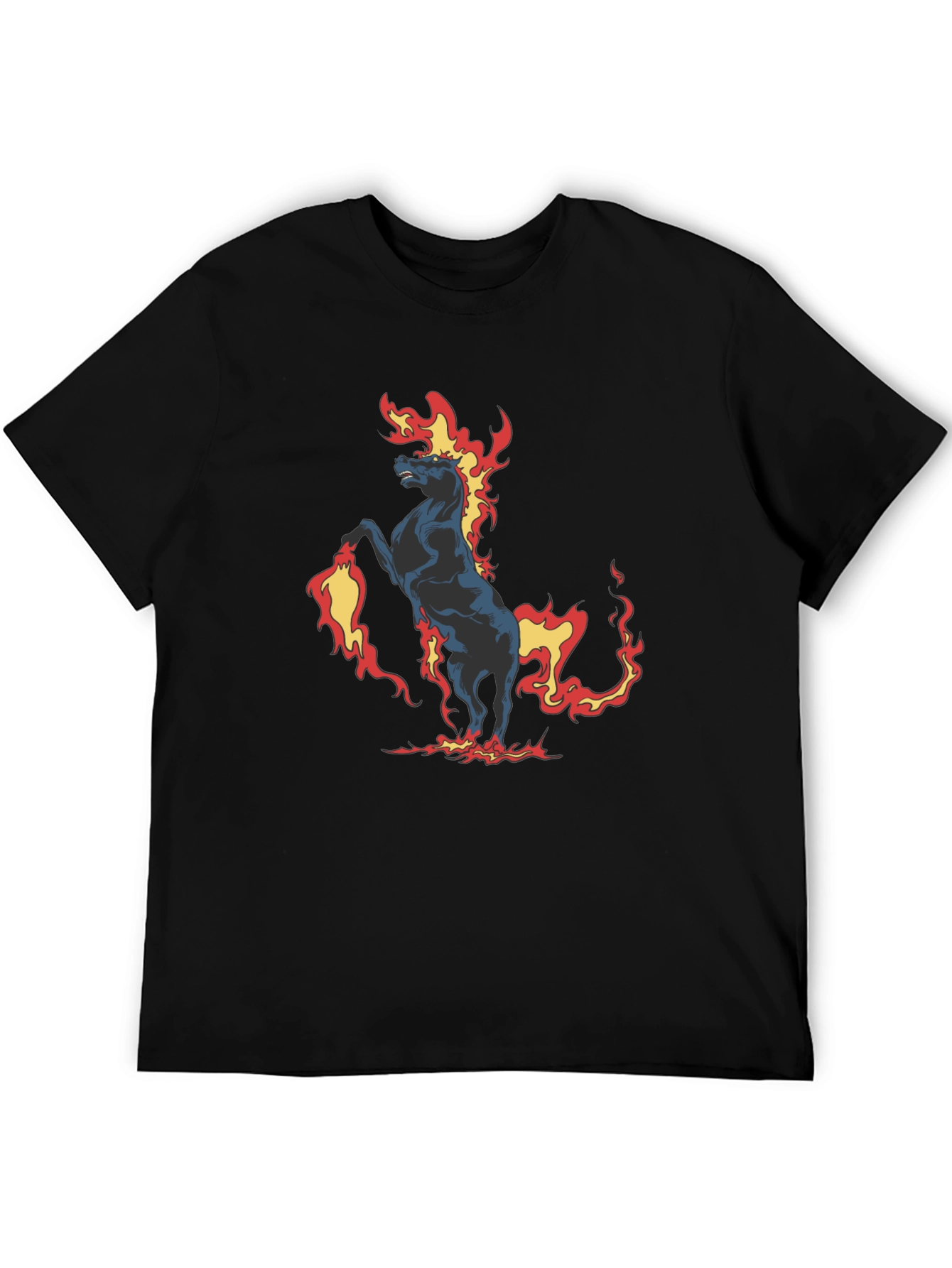 Fiery Horse Graphic Print Black T-Shirt