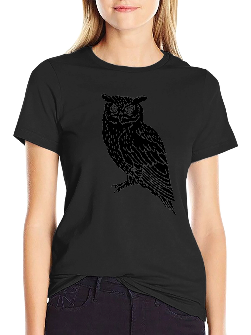 Owl Graphic Print Black T-Shirt