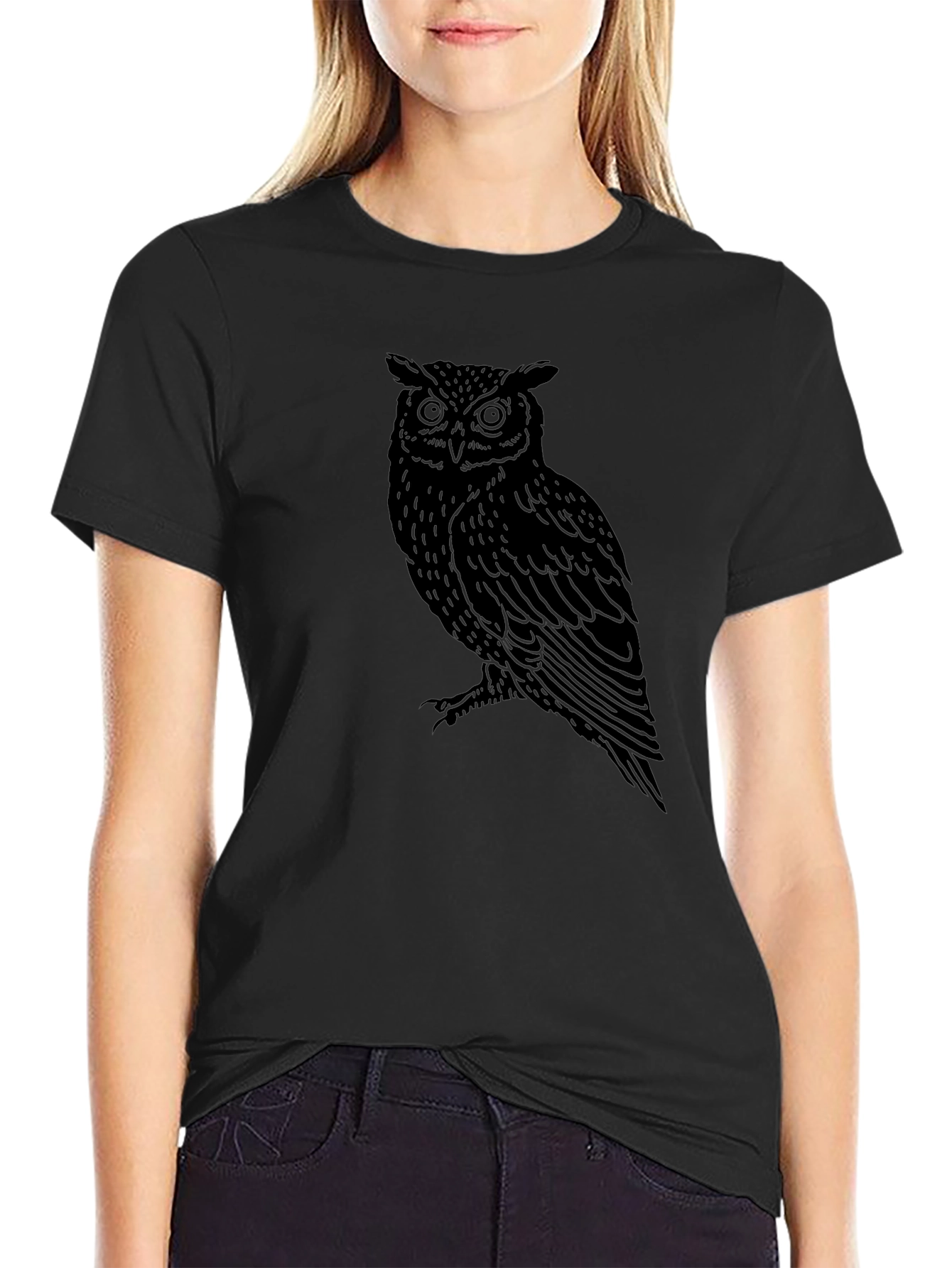 Owl Graphic Print Black T-Shirt