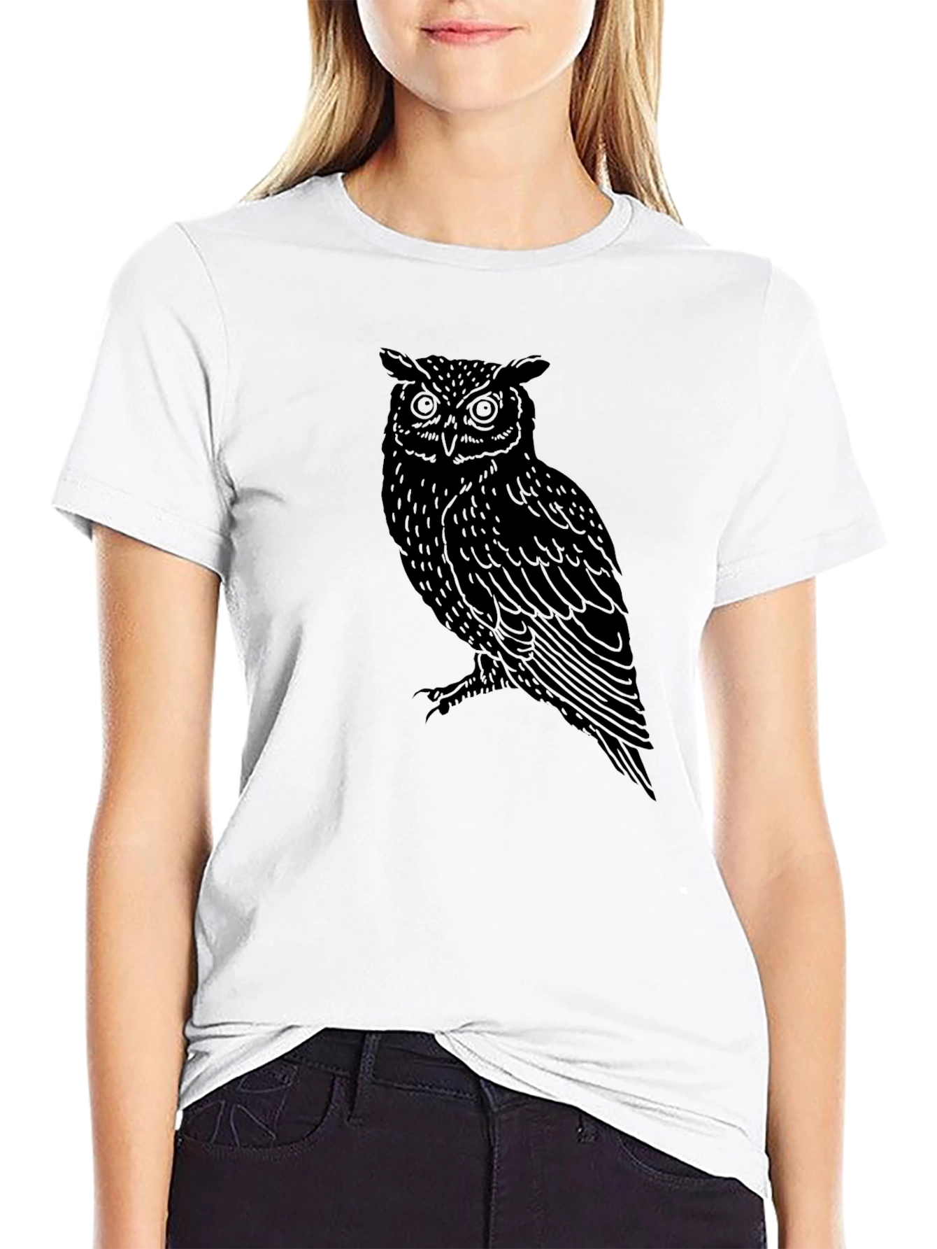 Owl Graphic Print Black T-Shirt