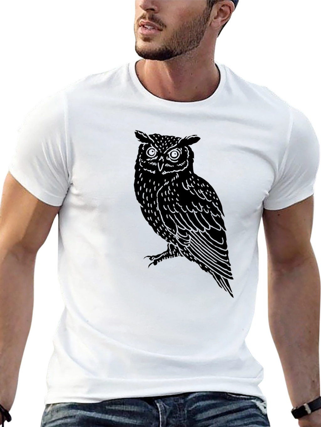 Owl Graphic Print Black T-Shirt