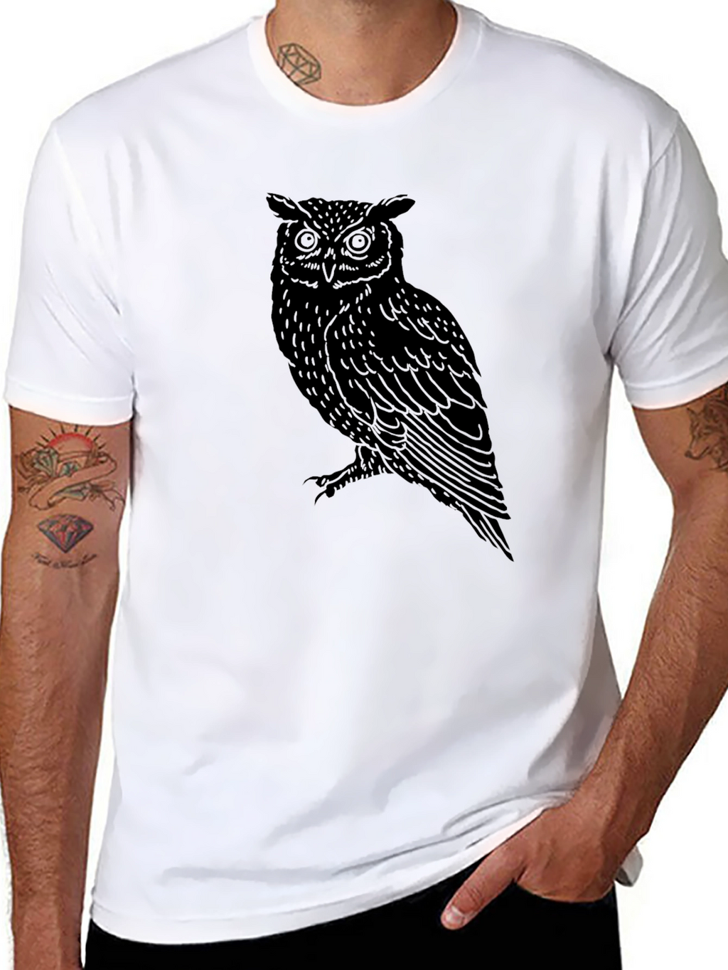 Owl Graphic Print Black T-Shirt
