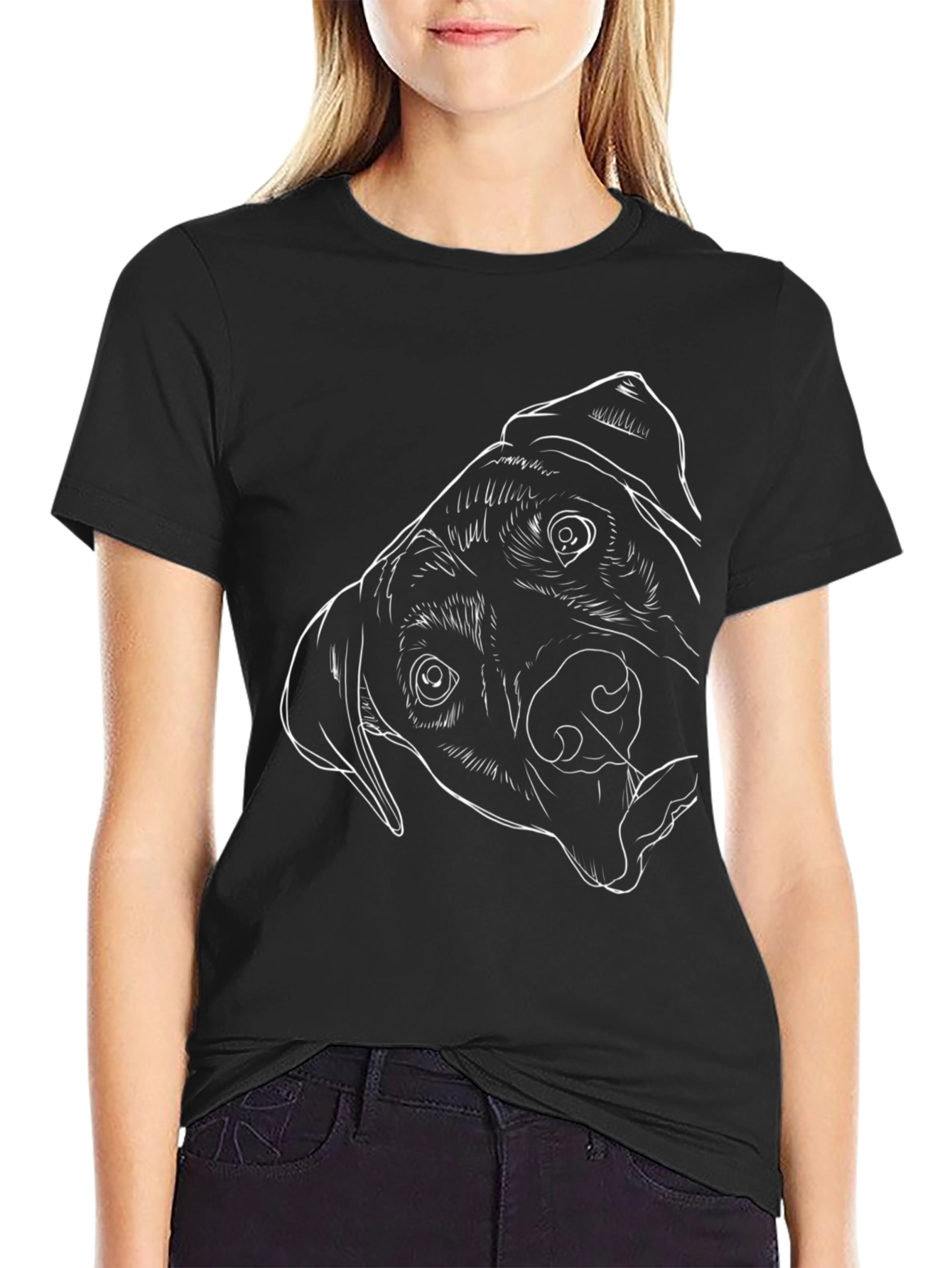 Dog Line Art Graphic Tee - Black Unisex Shirt