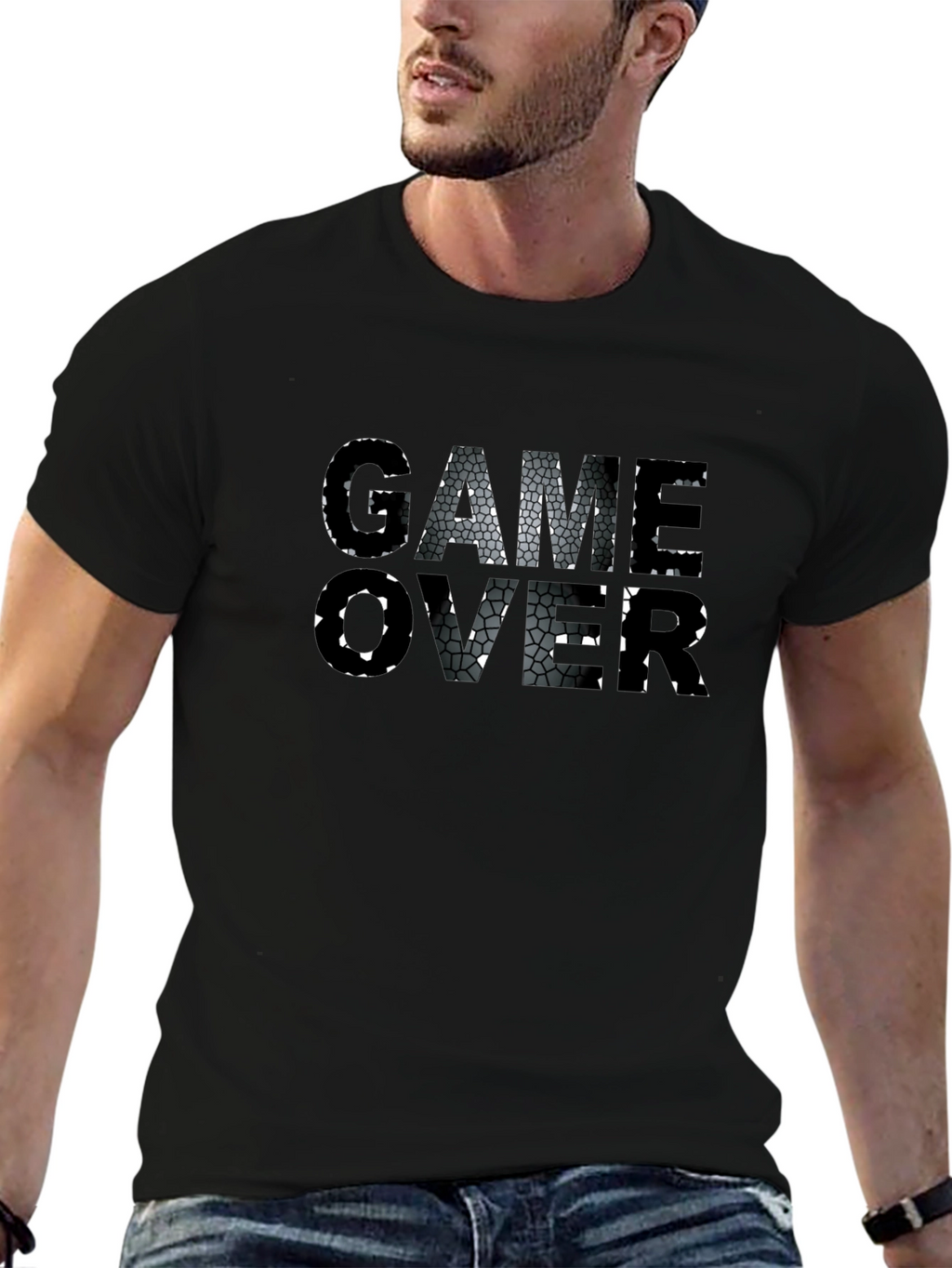 Game Over Graphic Print Black T-Shirt