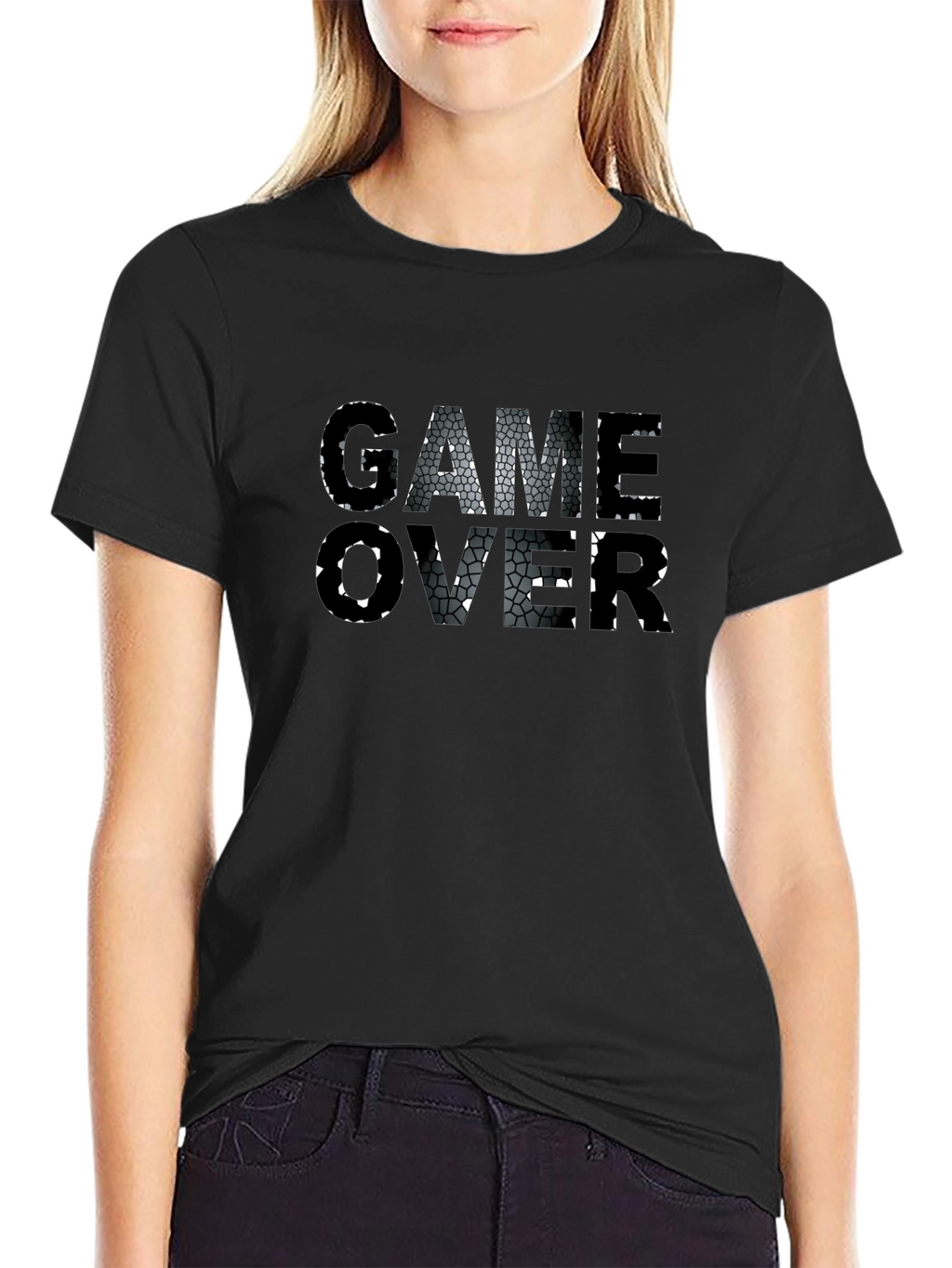 Game Over Graphic Print Black T-Shirt