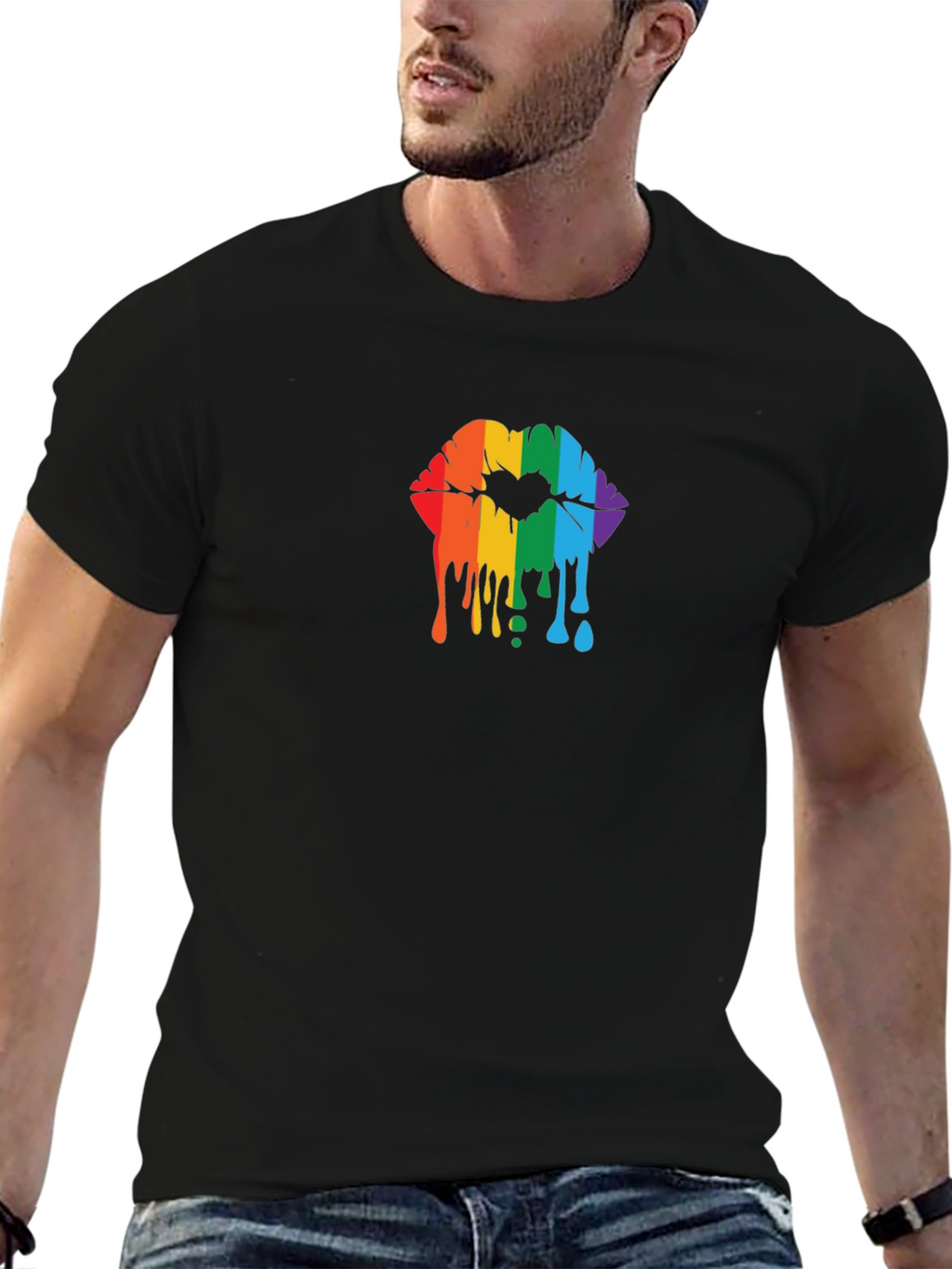Rainbow Lips Graphic Black T-Shirt