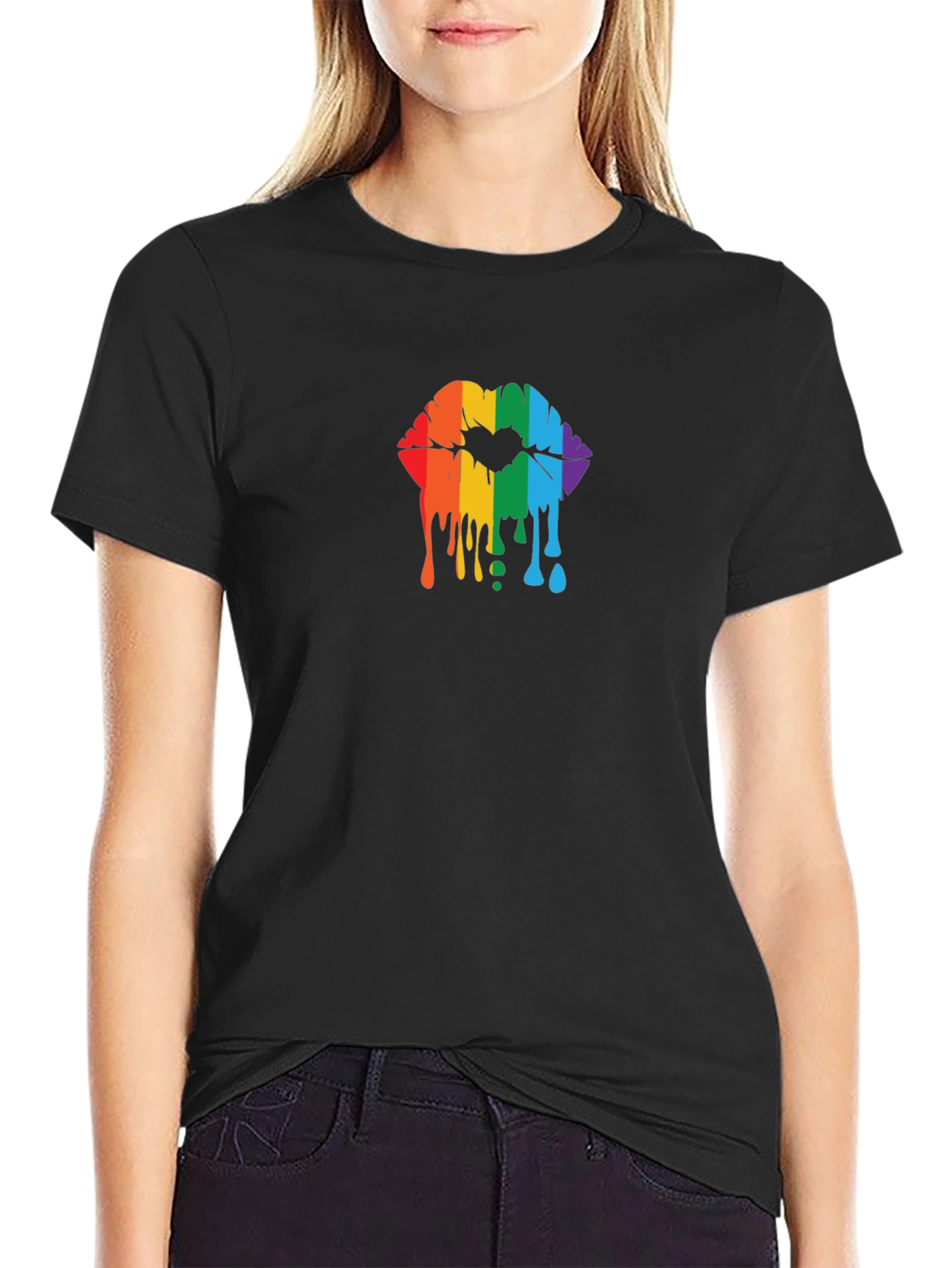 Rainbow Lips Graphic Black T-Shirt