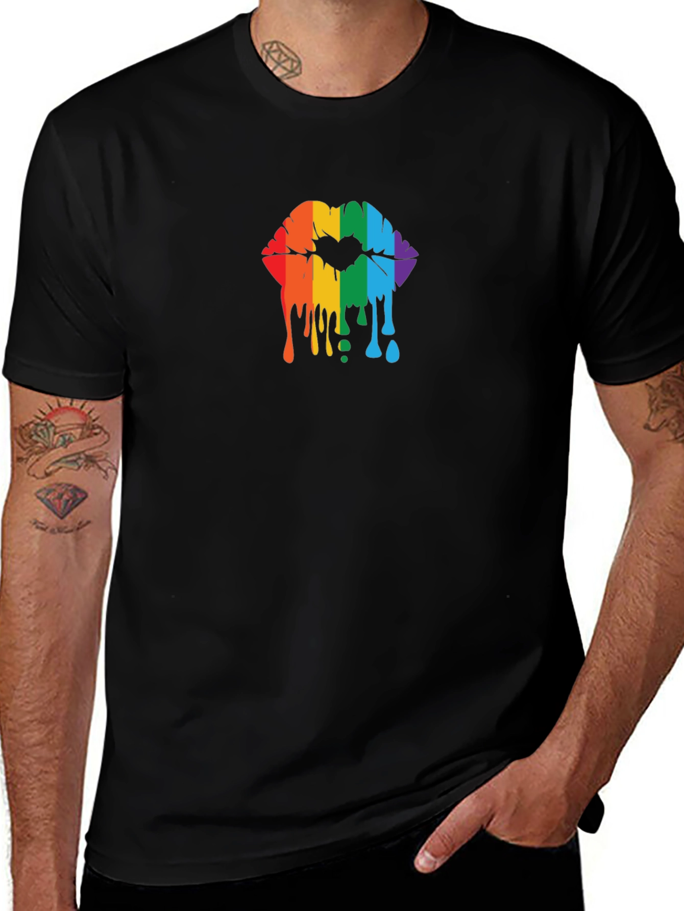 Rainbow Lips Graphic Black T-Shirt