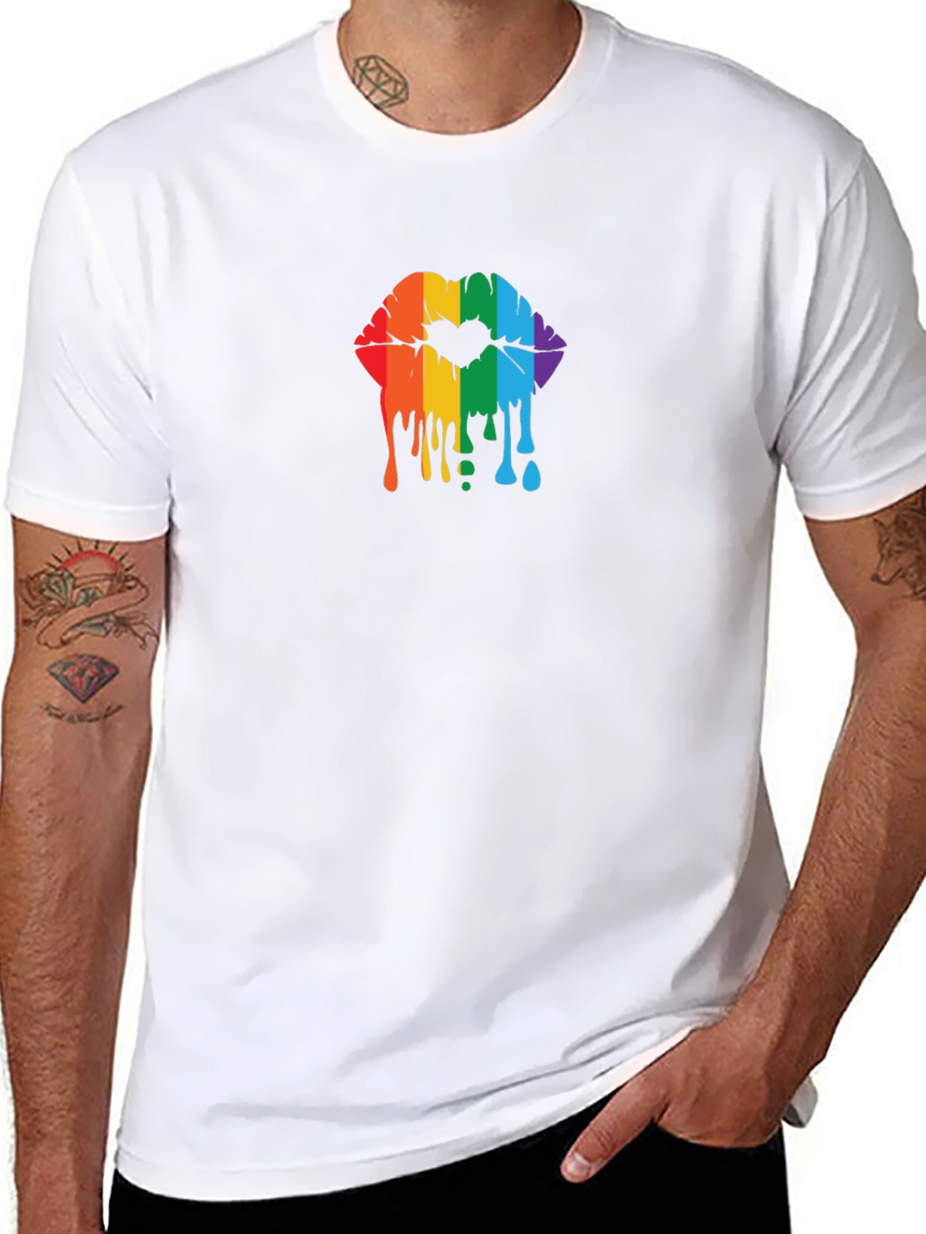 Rainbow Lips Graphic Black T-Shirt