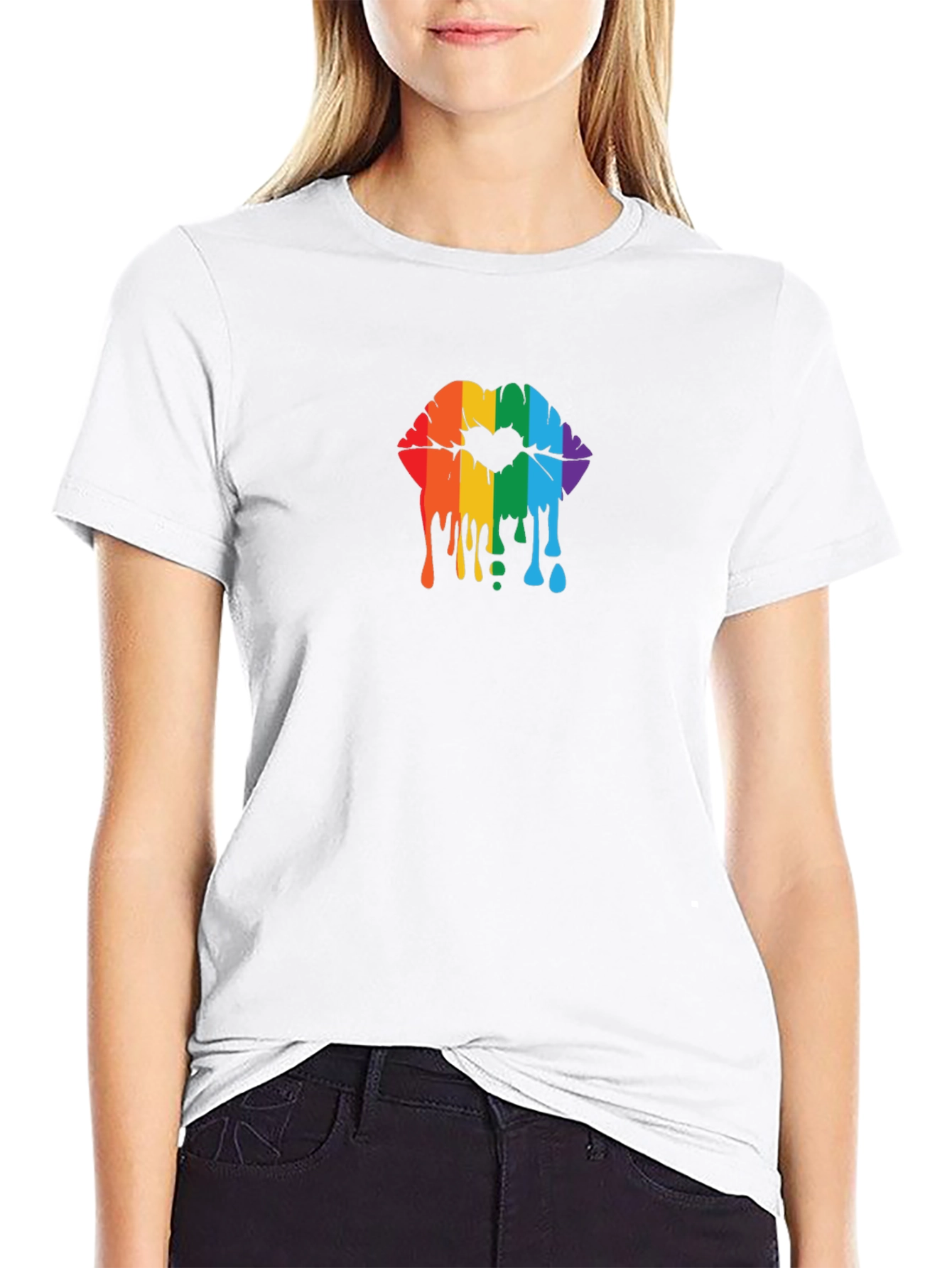Rainbow Lips Graphic Black T-Shirt
