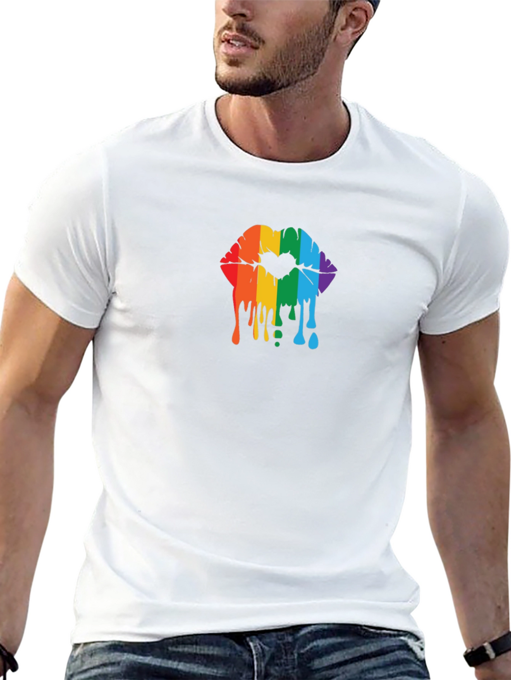 Rainbow Lips Graphic Black T-Shirt