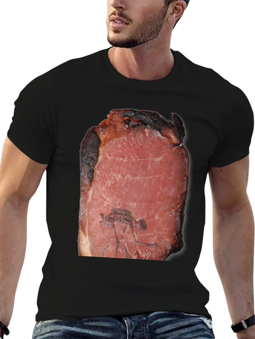 Meat Fossil Funny Black T-Shirt