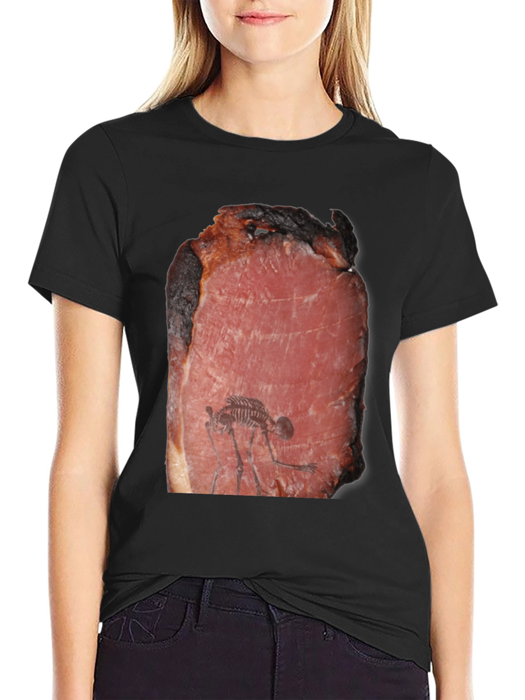 Meat Fossil Funny Black T-Shirt