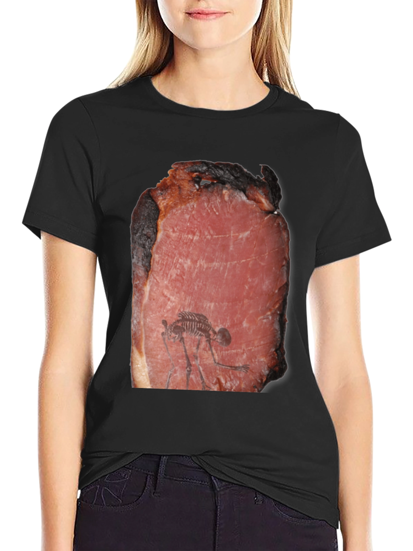 Meat Fossil Funny Black T-Shirt