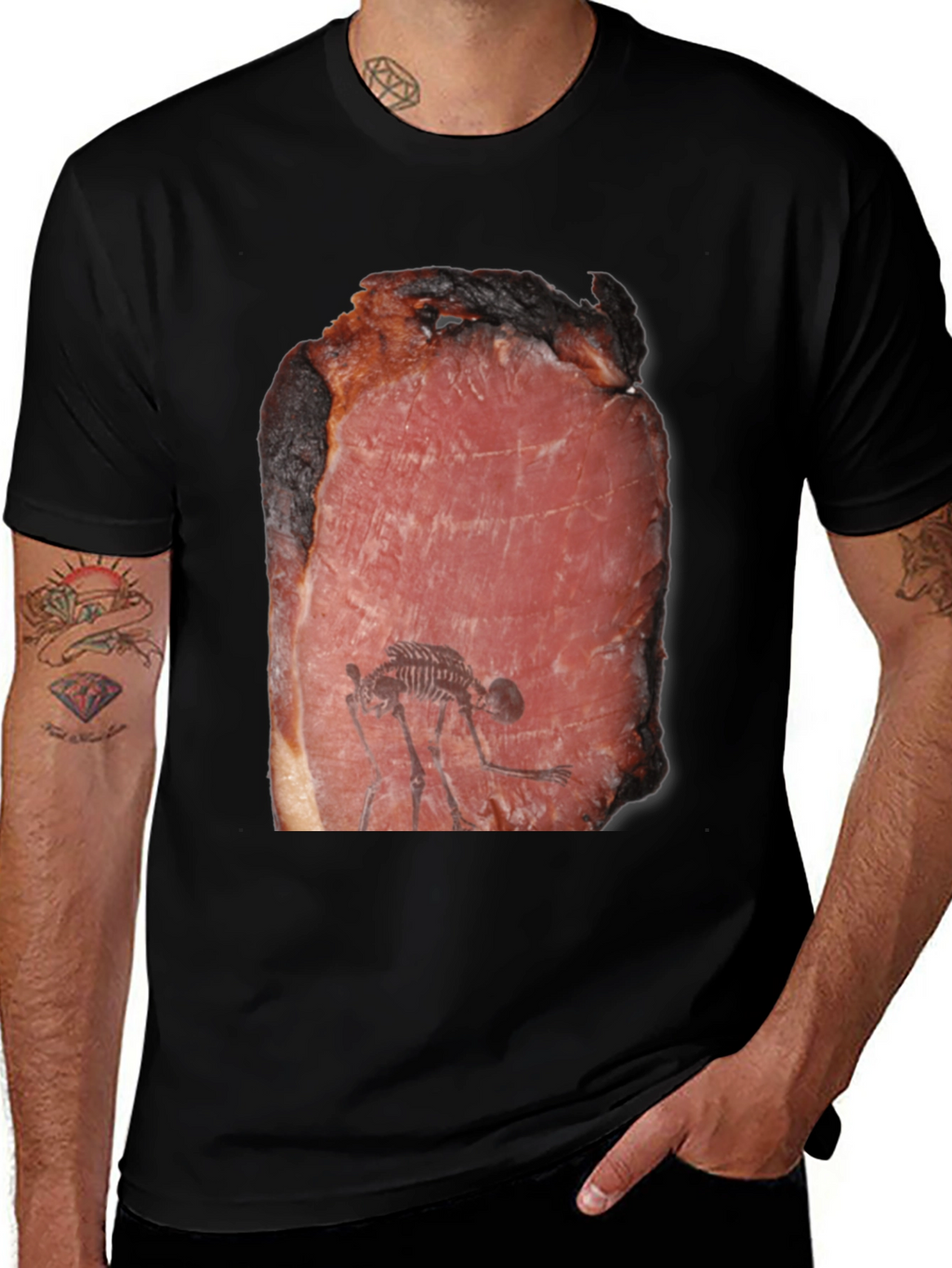 Meat Fossil Funny Black T-Shirt