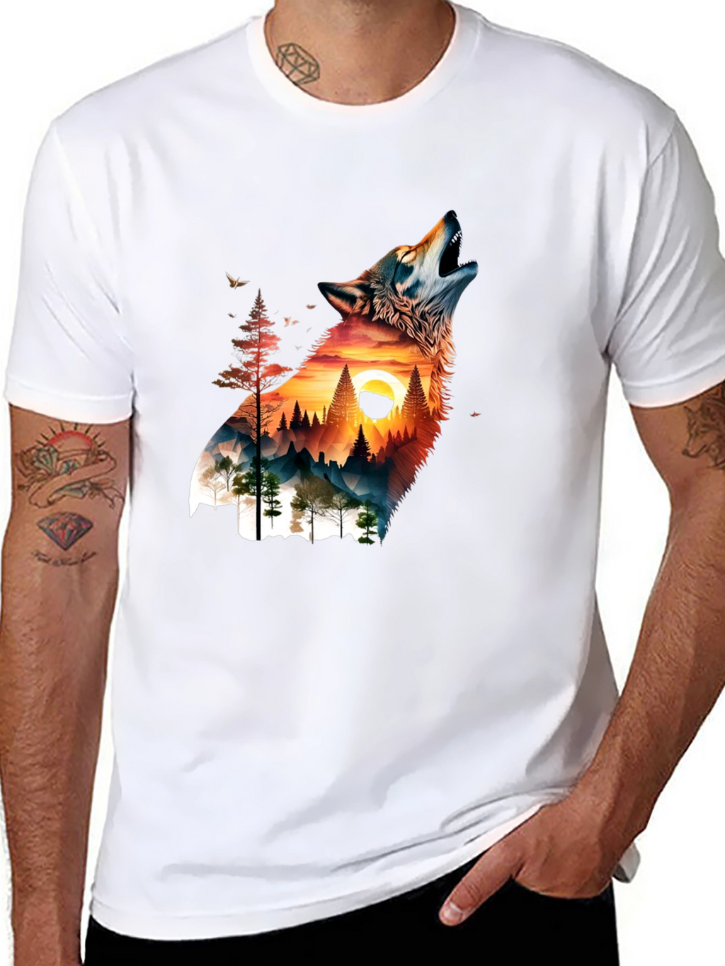 Wolf & Mountain Graphic Print Mens T-Shirt