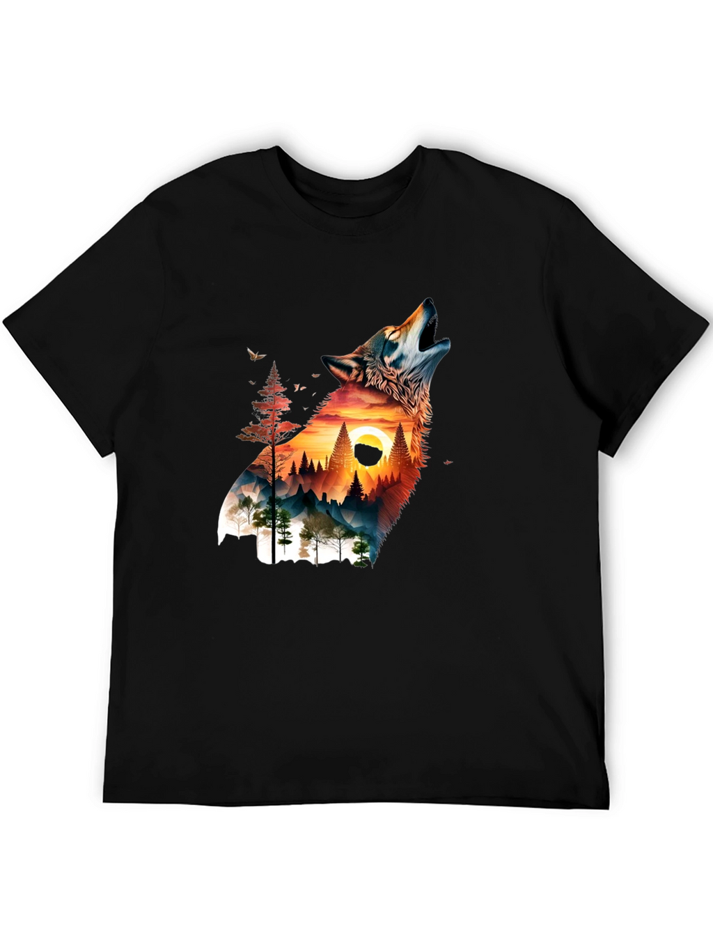 Wolf & Mountain Graphic Print Mens T-Shirt