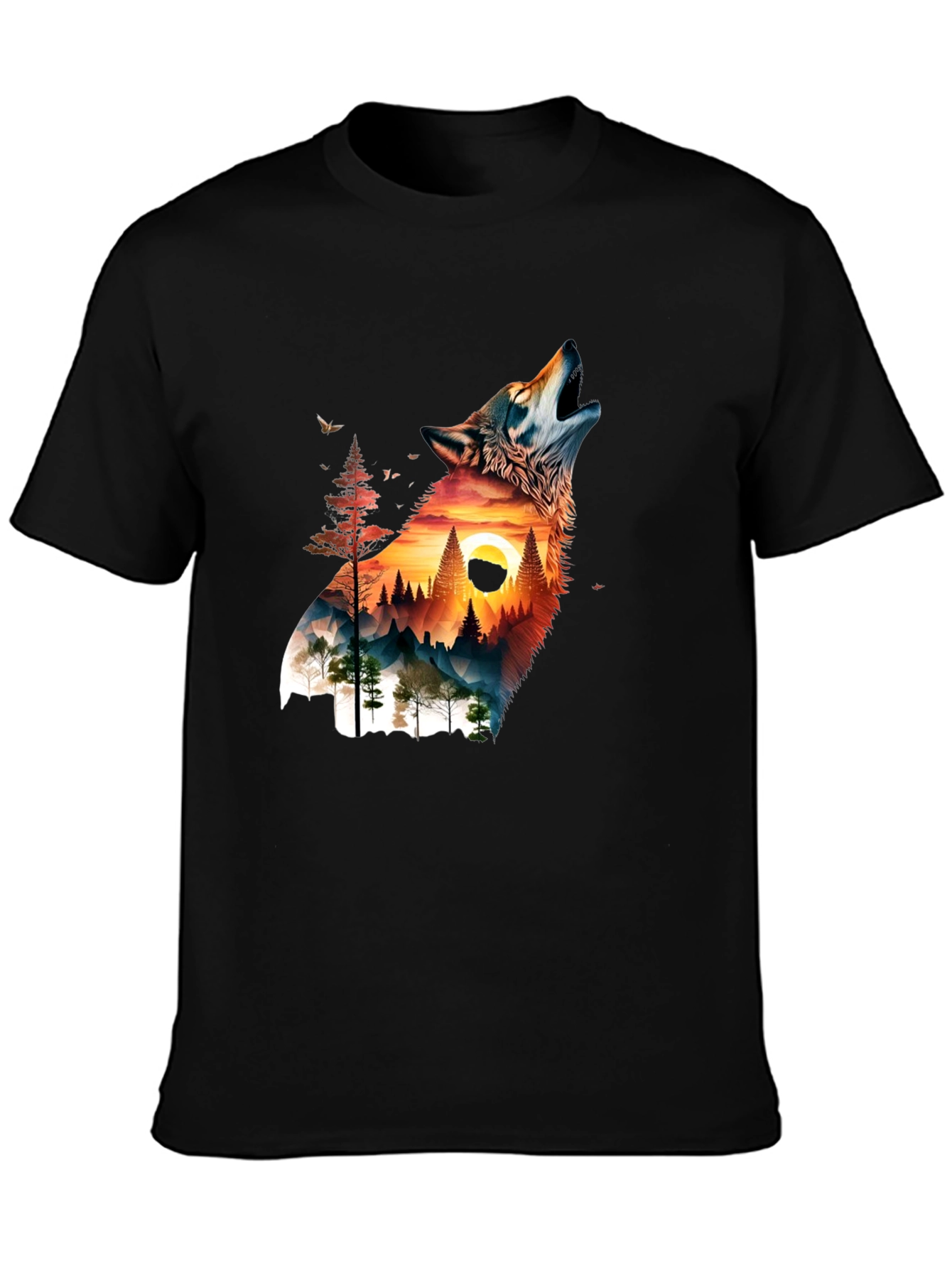 Wolf & Mountain Graphic Print Mens T-Shirt