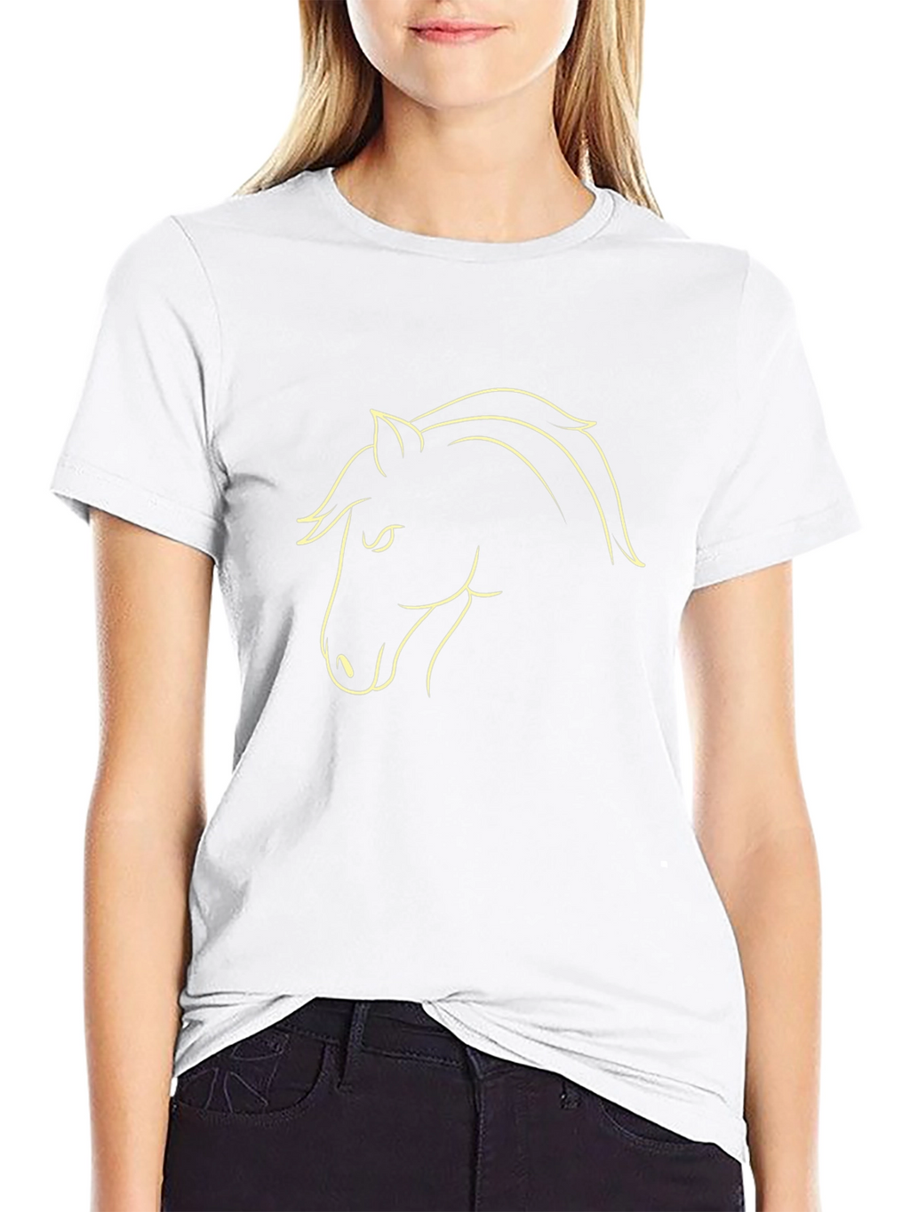 Black T-Shirt with Horse Outline Design
