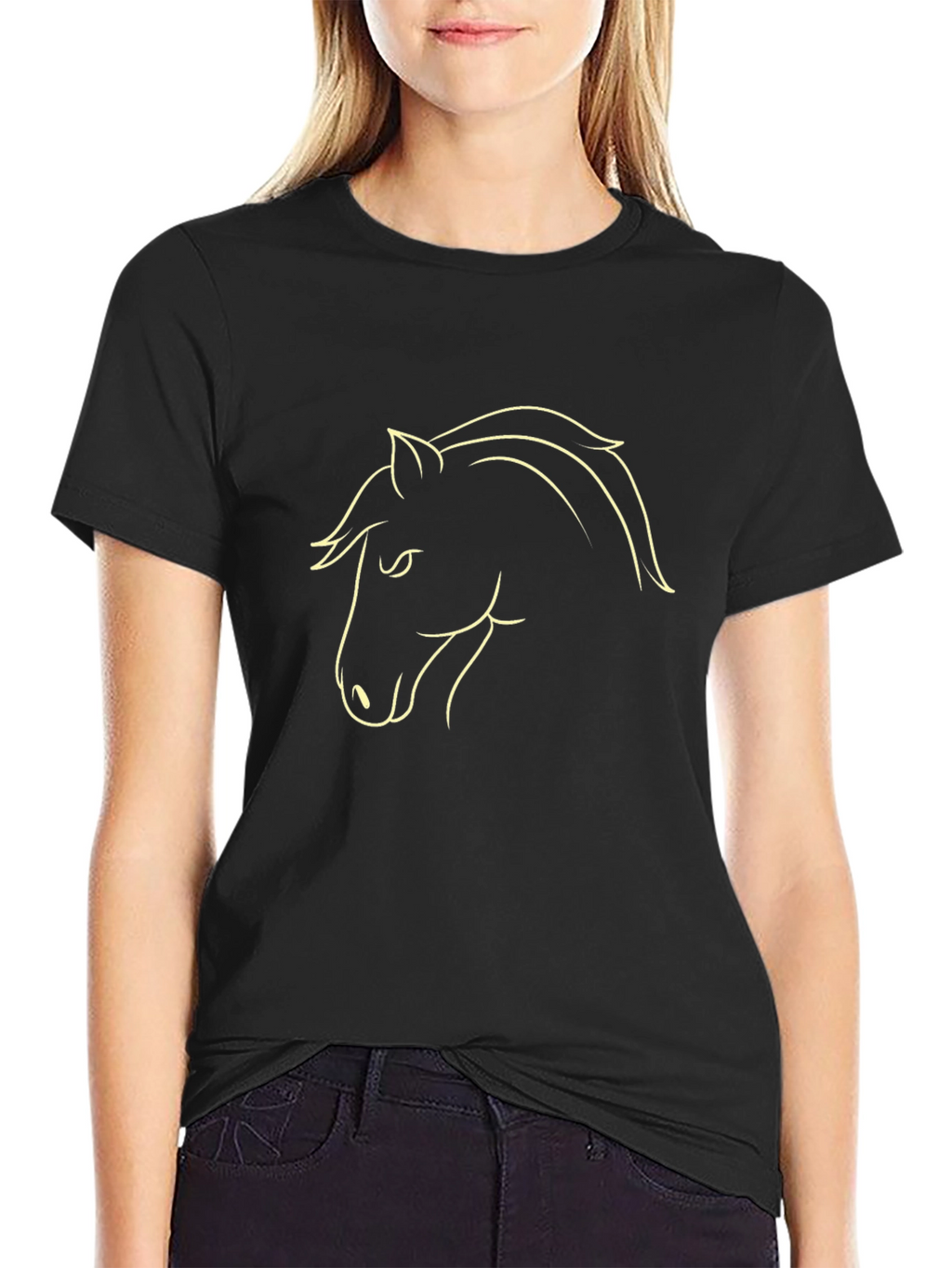 Black T-Shirt with Horse Outline Design