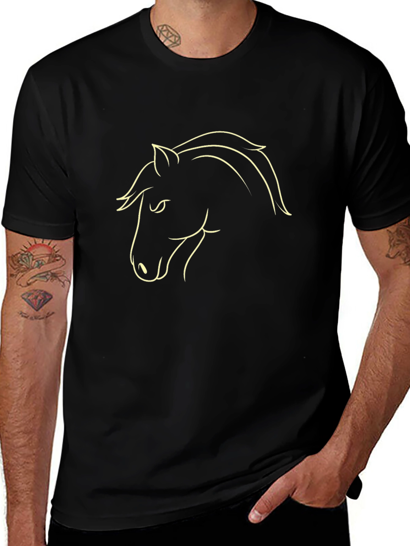 Black T-Shirt with Horse Outline Design