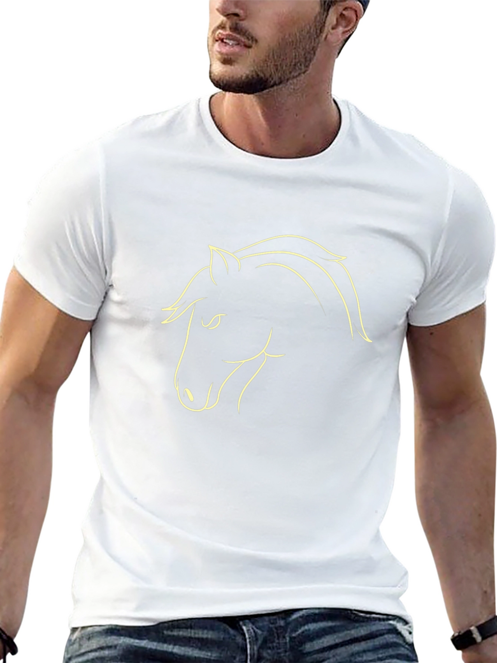 Black T-Shirt with Horse Outline Design