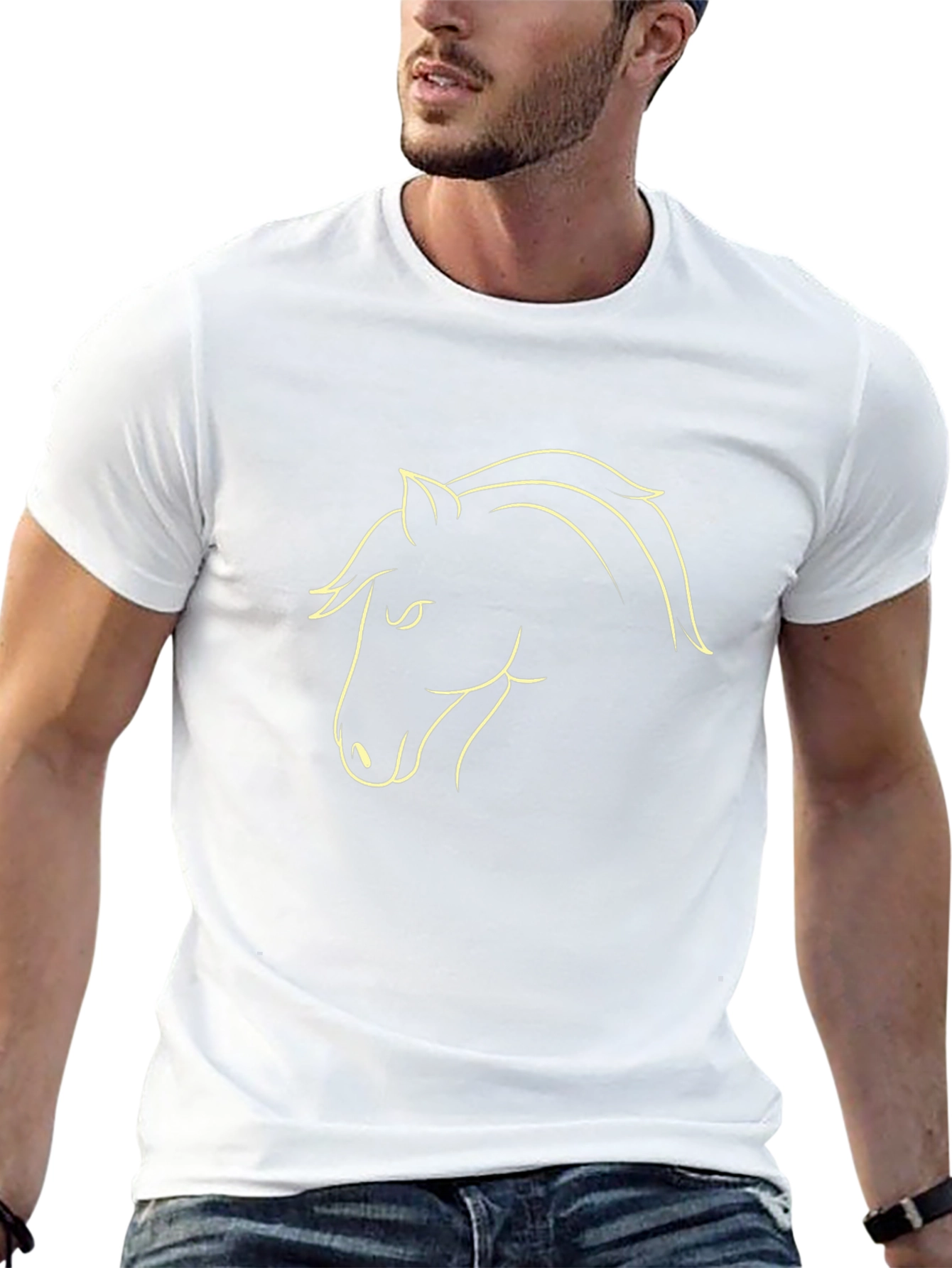 Black T-Shirt with Horse Outline Design