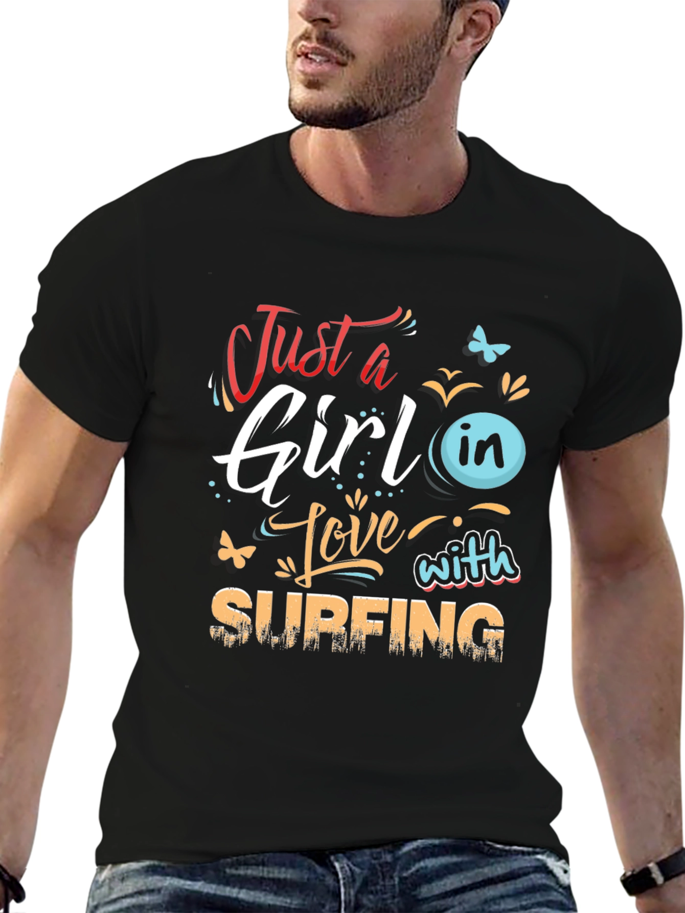 Just a Girl in Love with Surfing Black Tee