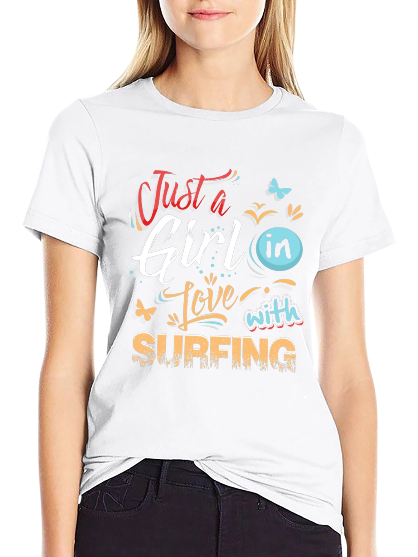 Just a Girl in Love with Surfing Black Tee