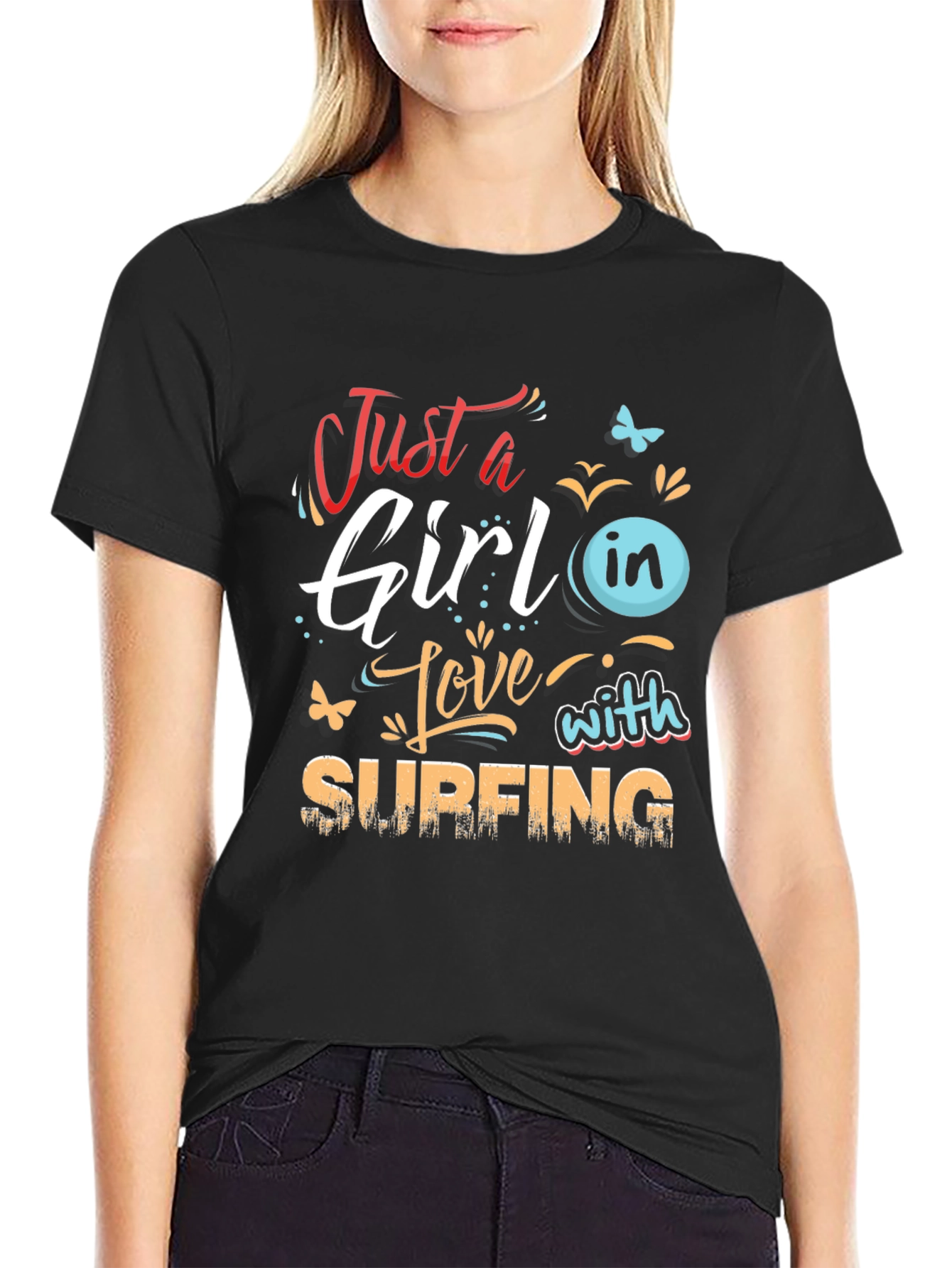 Just a Girl in Love with Surfing Black Tee