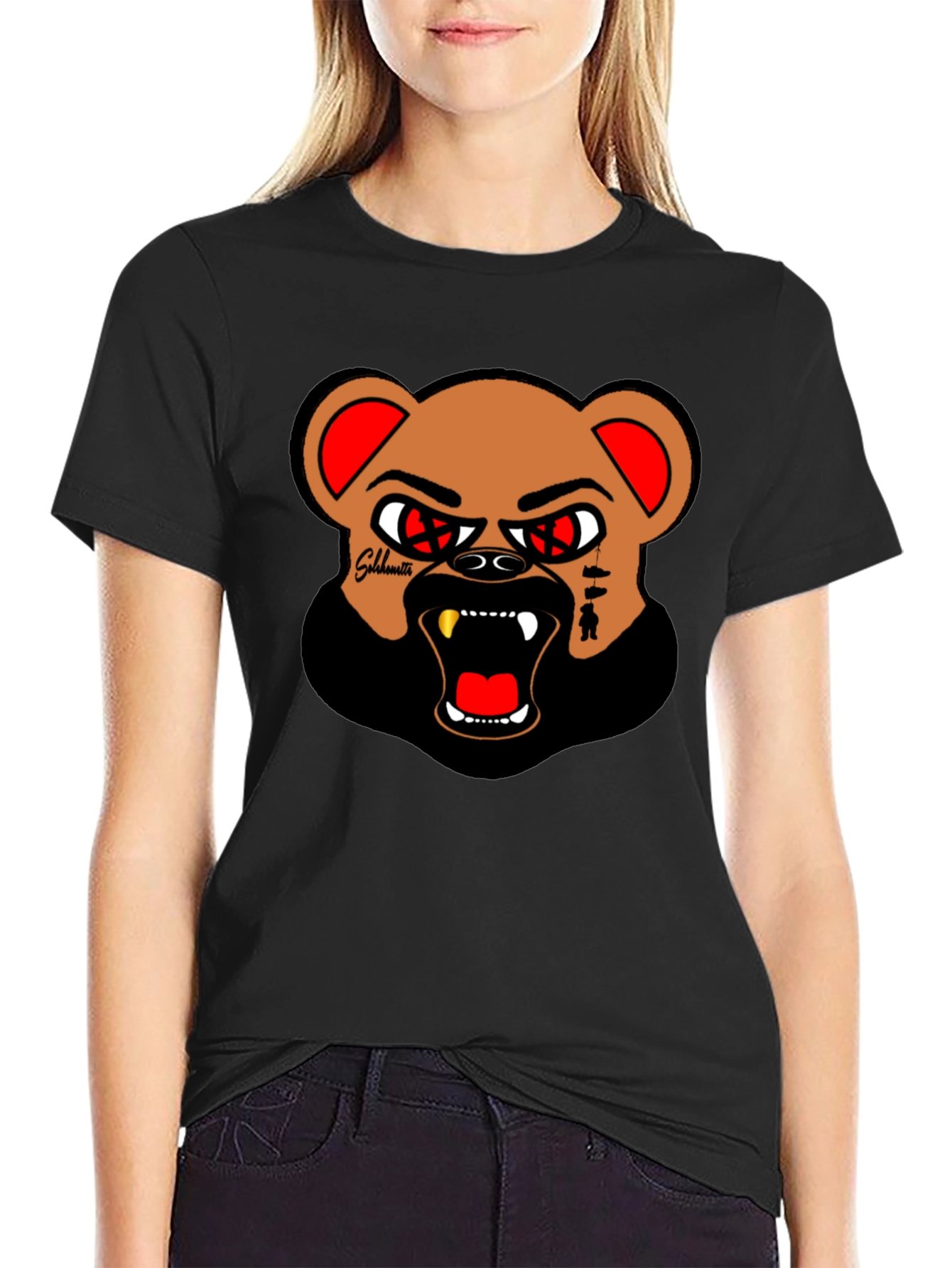 Mens Black Graphic Tee - Angry Bear Design