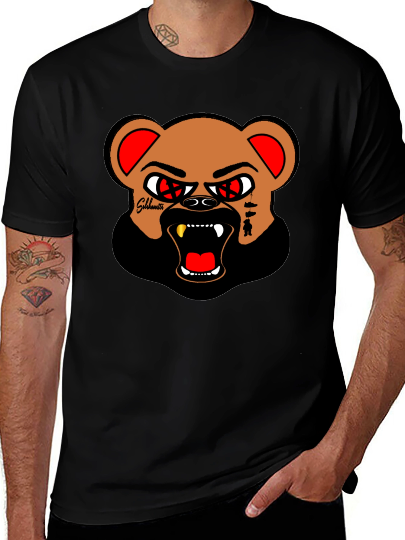 Mens Black Graphic Tee - Angry Bear Design