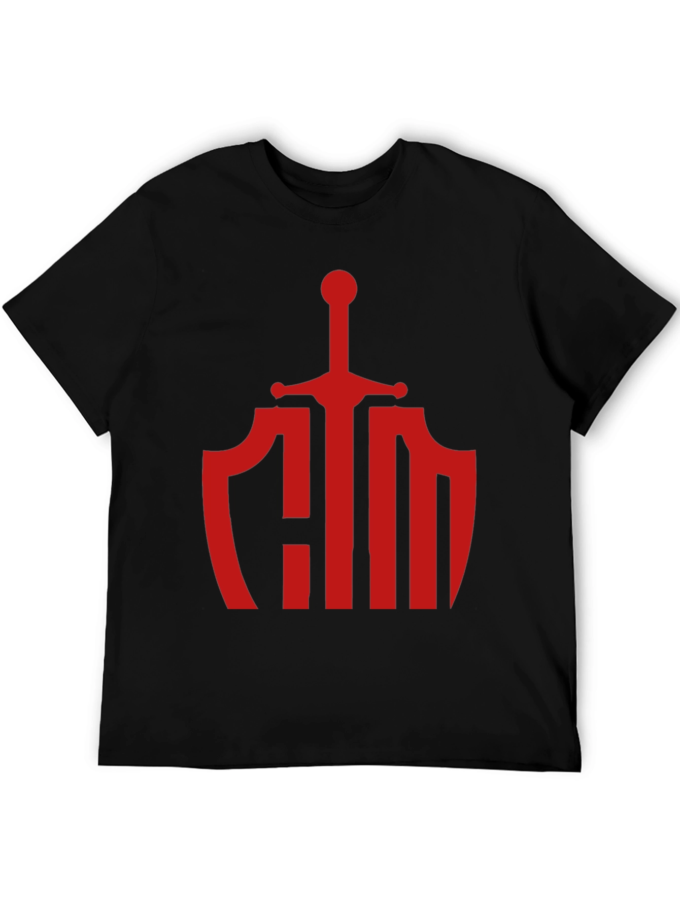 Knight Shield Sword Graphic Tee - Bold Red Print