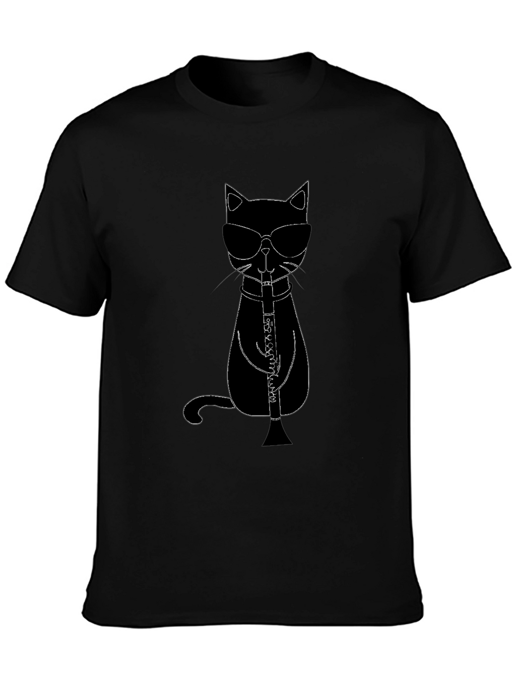 Cool Cat Clarinet Player Black T-Shirt