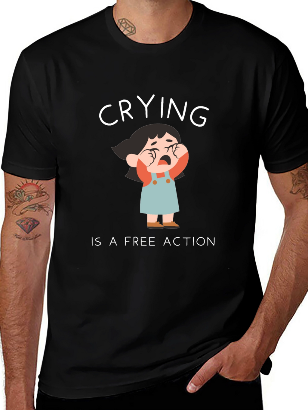 Crying is a Free Action Black T-Shirt