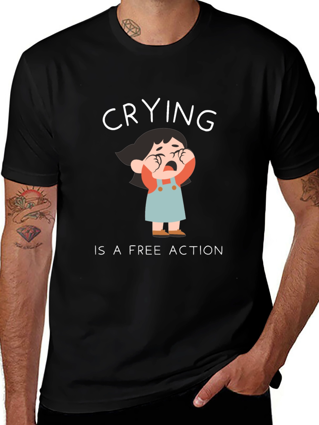 Crying is a Free Action Black T-Shirt