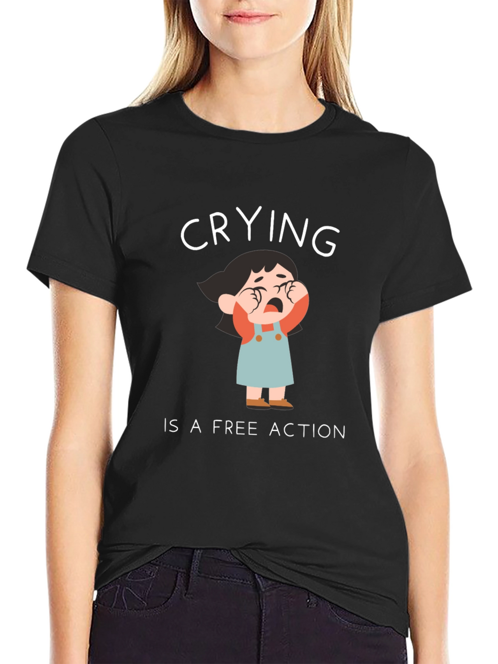 Crying is a Free Action Black T-Shirt