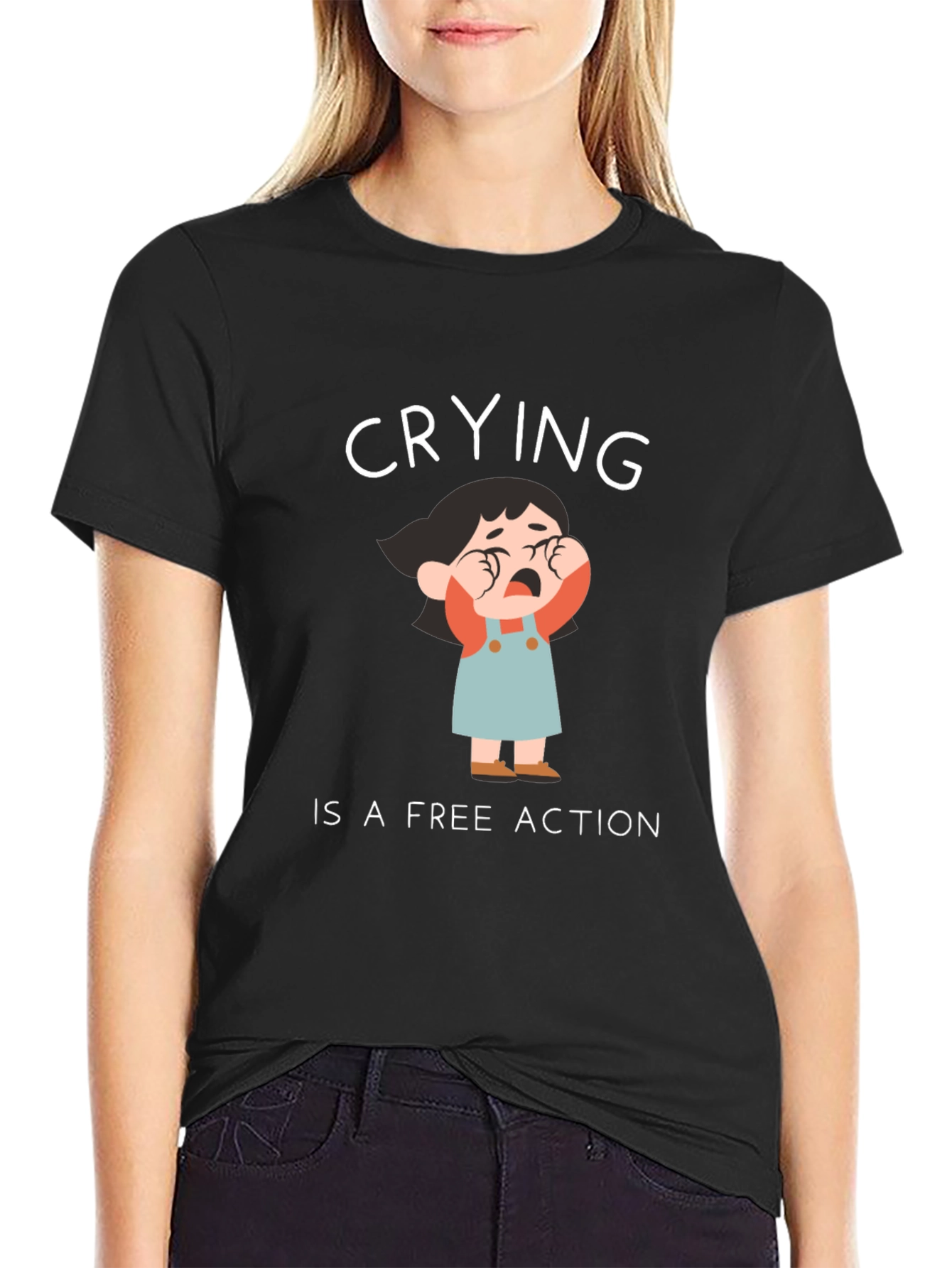 Crying is a Free Action Black T-Shirt