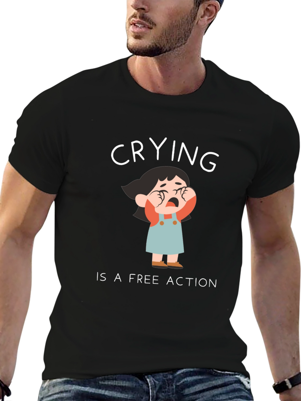 Crying is a Free Action Black T-Shirt
