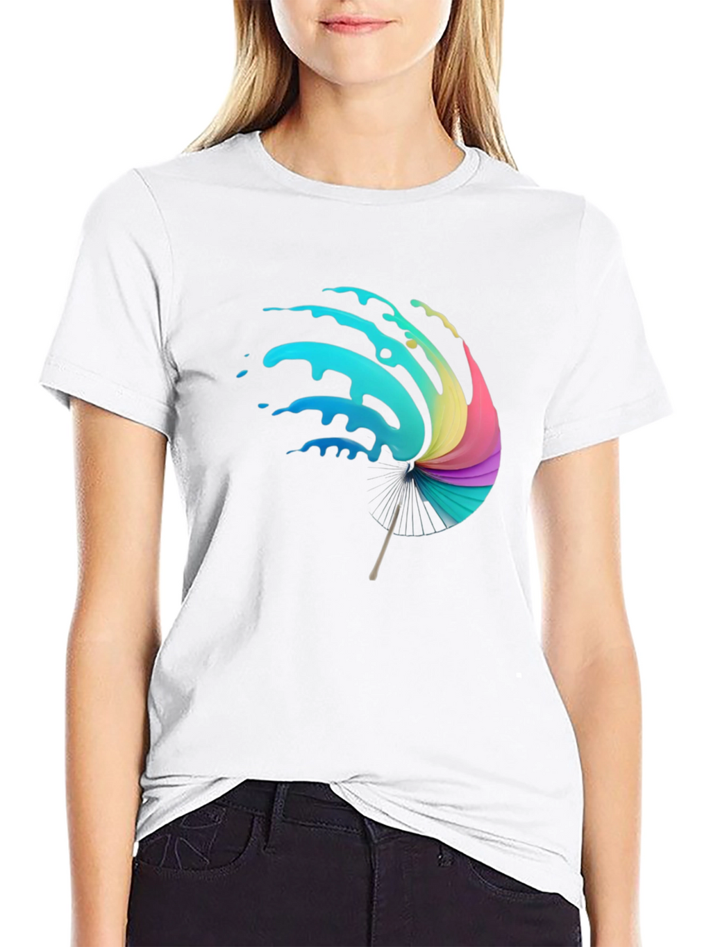 Vibrant Splash Umbrella Graphic Black T-Shirt