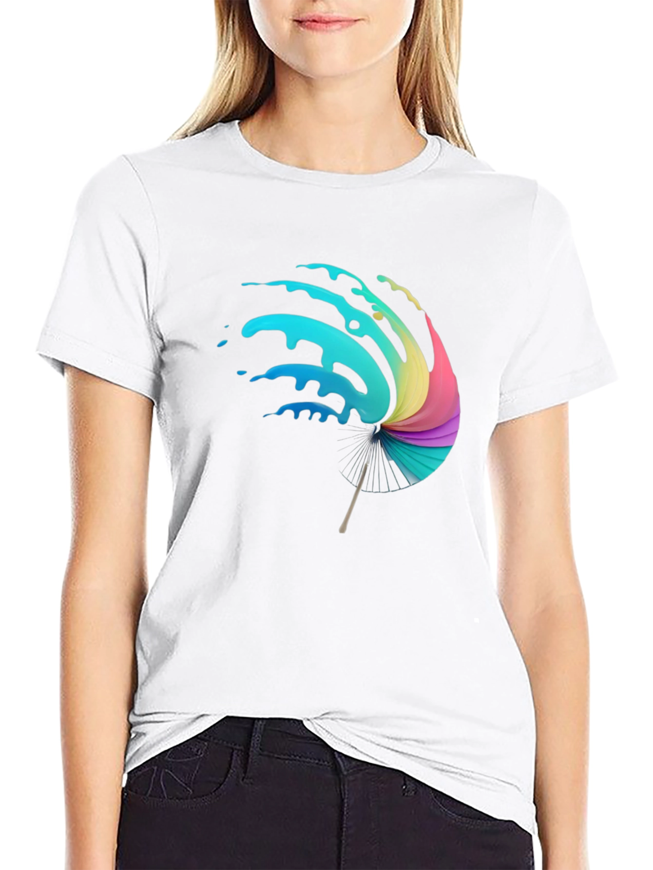 Vibrant Splash Umbrella Graphic Black T-Shirt